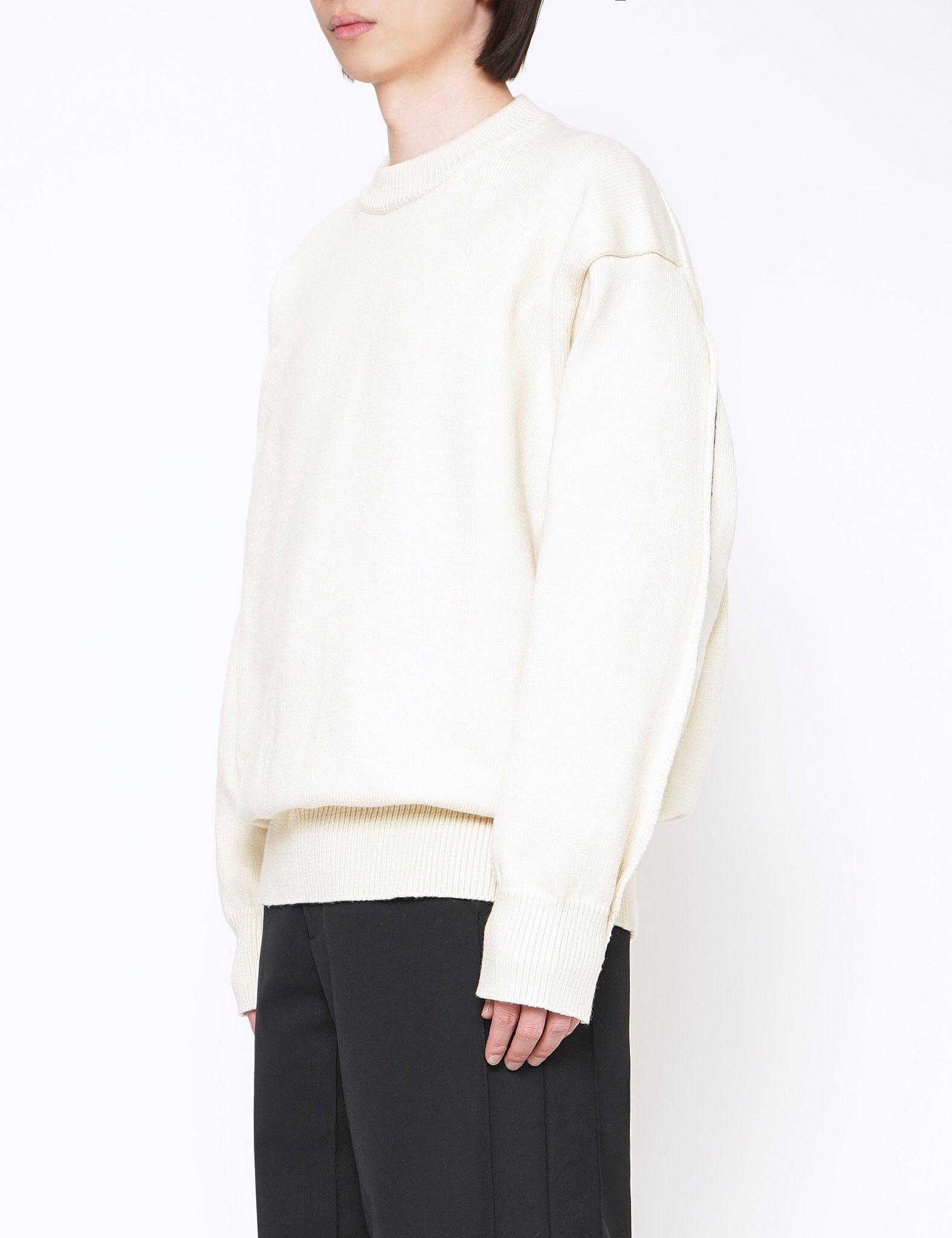OFF WHITE COTTON CONTRAST STITCH LONG SLEEVE KNIT