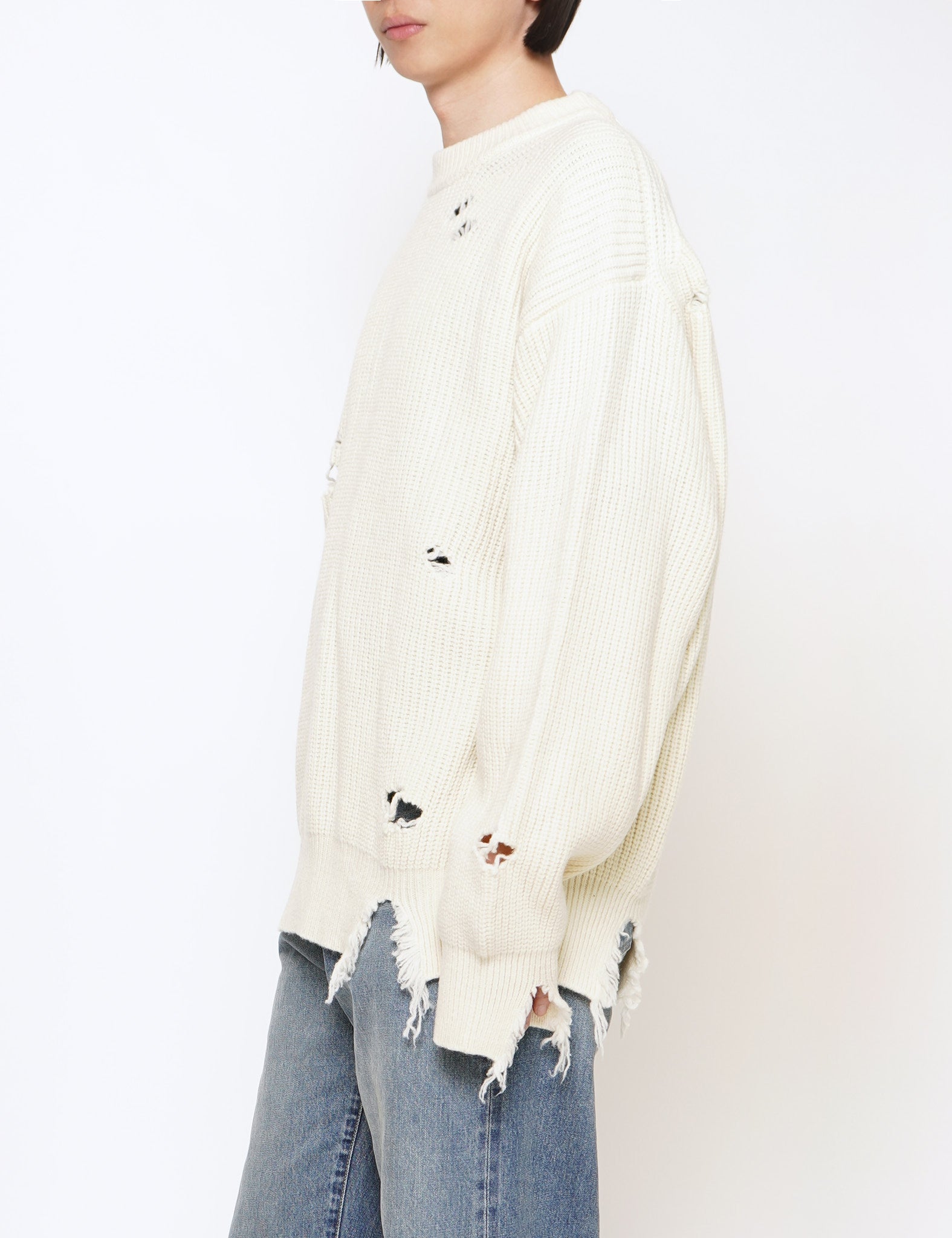 OFF WHITE MILLED DAMAGE LONG SLEEVE KNIT