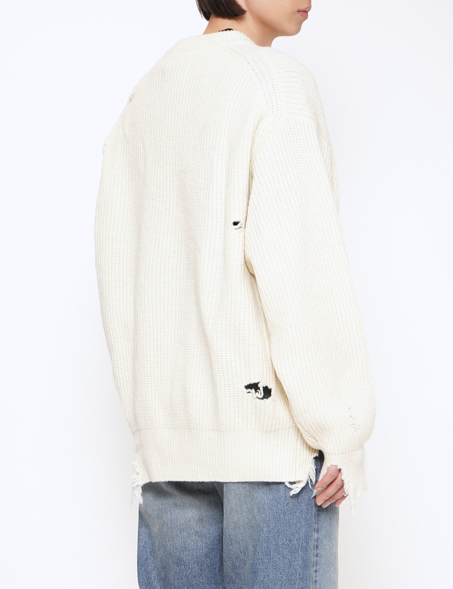 OFF WHITE MILLED DAMAGE LONG SLEEVE KNIT