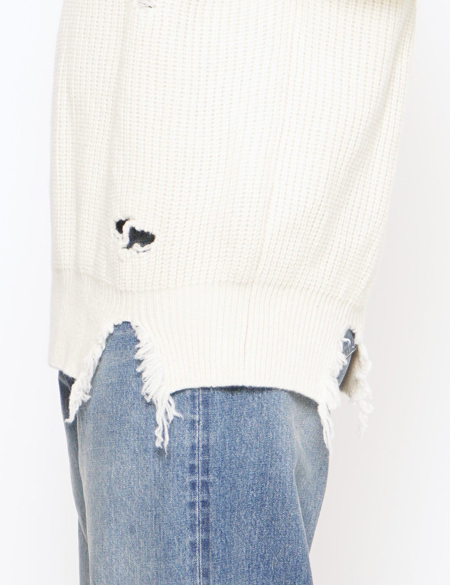 OFF WHITE MILLED DAMAGE LONG SLEEVE KNIT