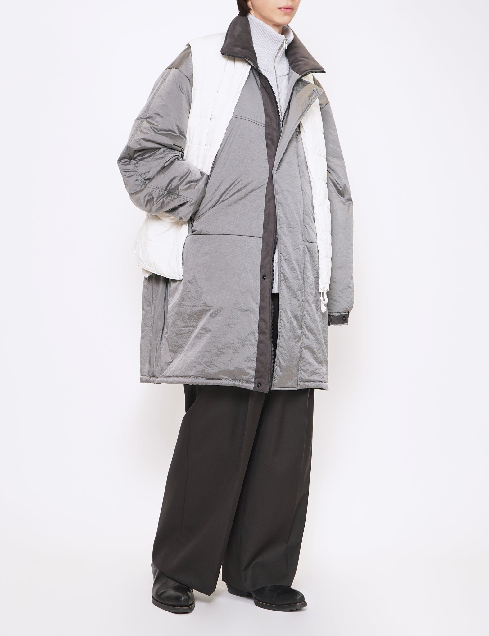 OFF GREY OVERSIZED DRIVERS KNIT ZIP JACKET