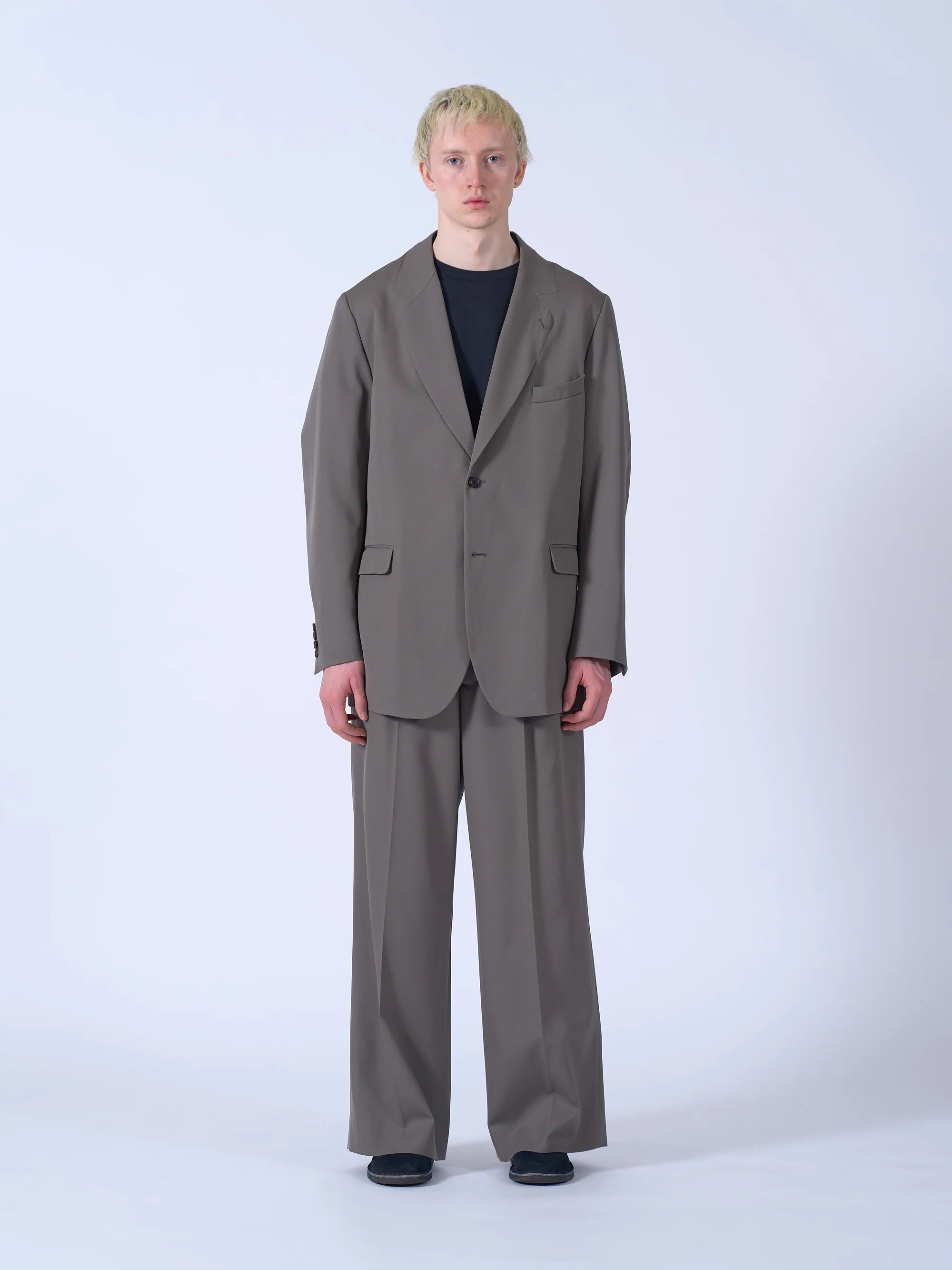 GREIGE 3PLEATED WIDE-LEG TROUSERS