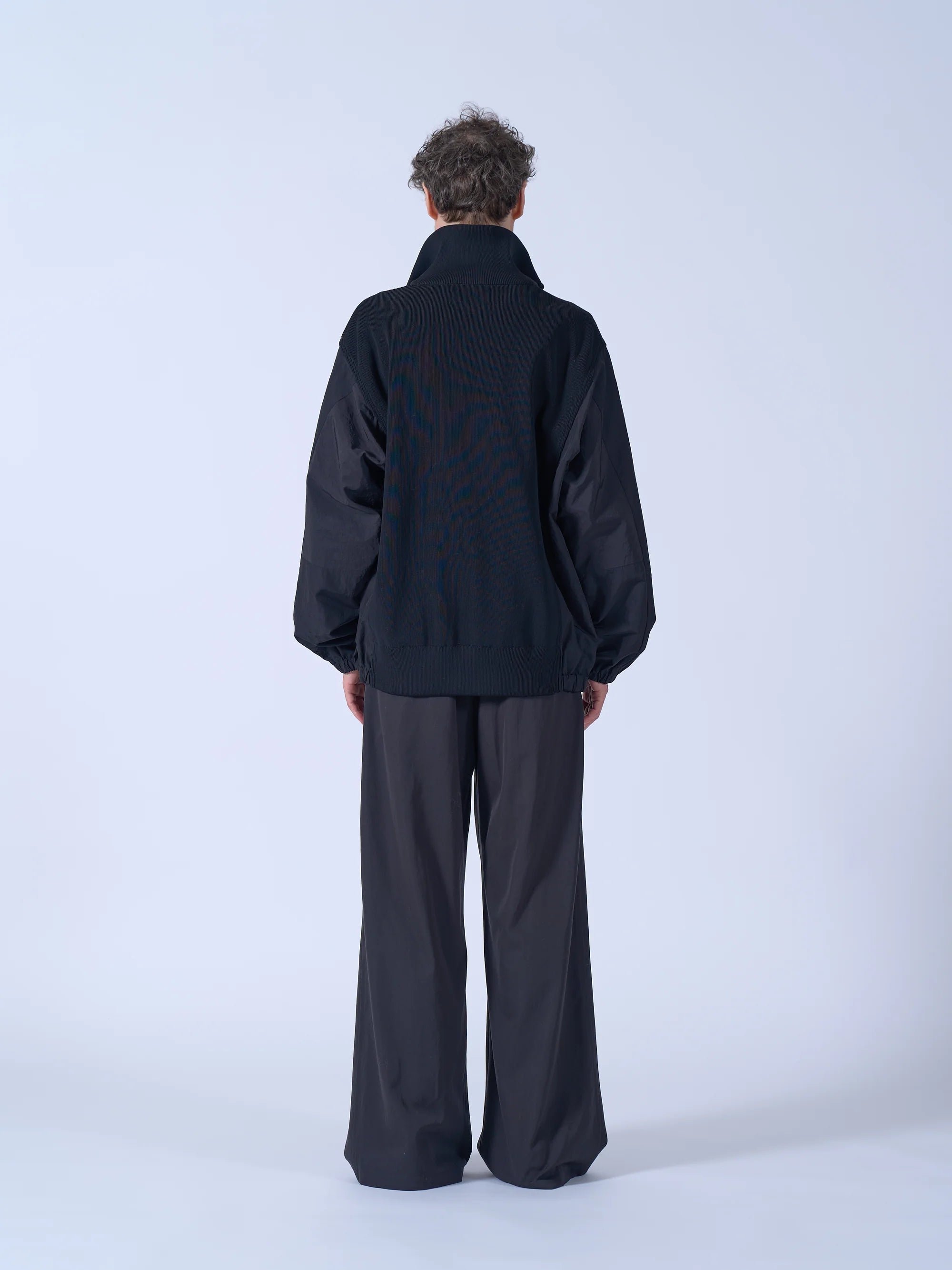 BLACK CONNECTED RIB KNIT TRUCKER JACKET