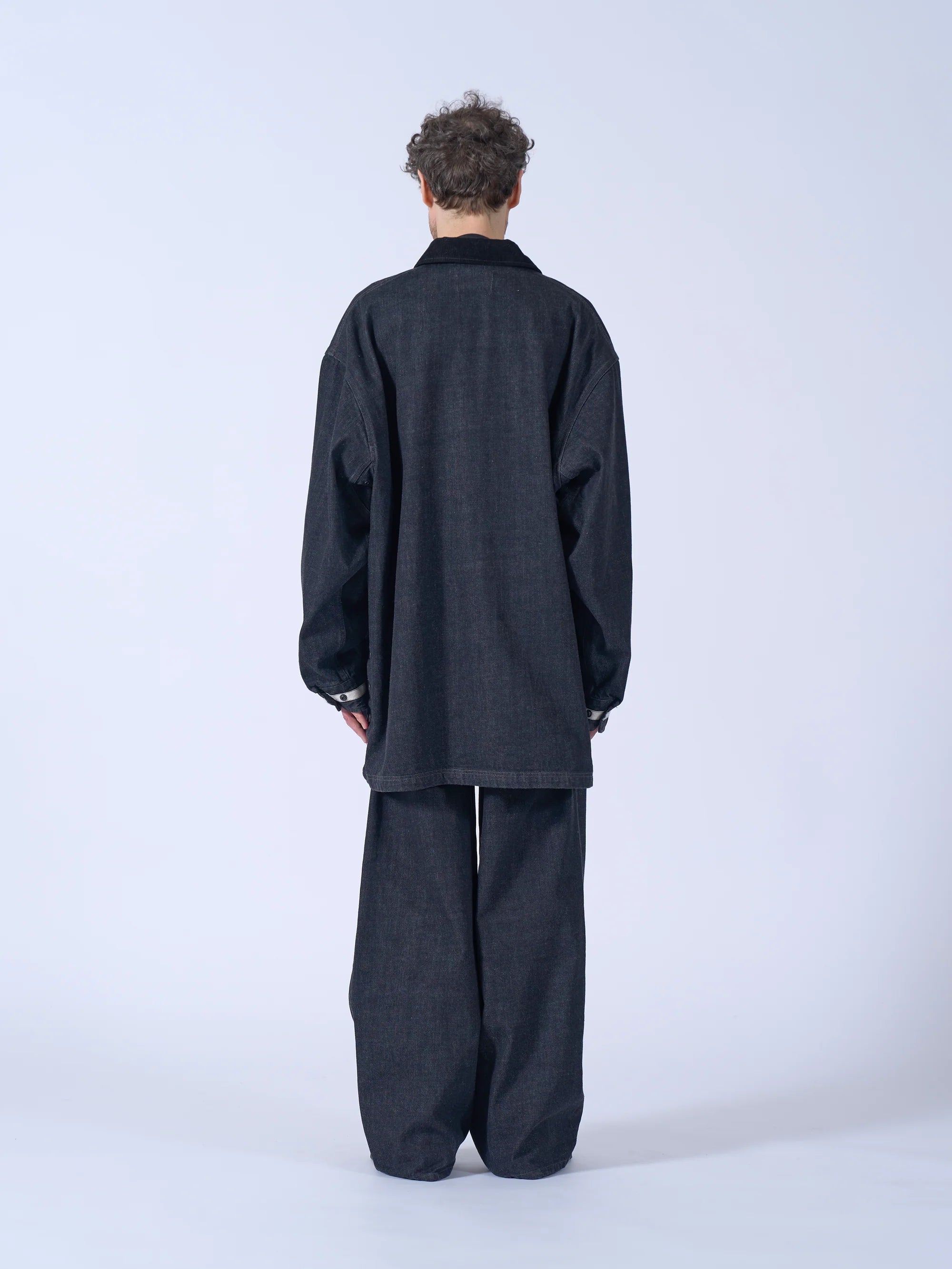 BLACK DENIM COVERALL HALF COAT