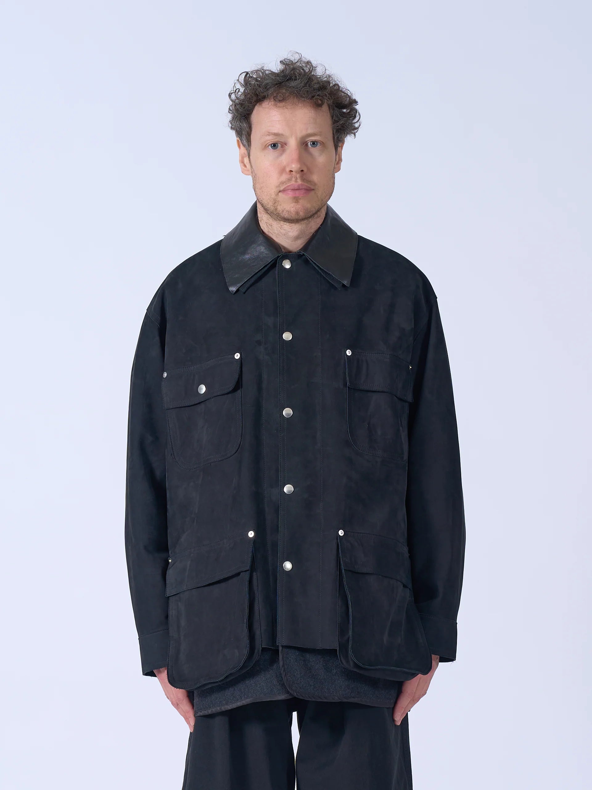 BLACK NUBUCK LEATHER COVERALL JACKET