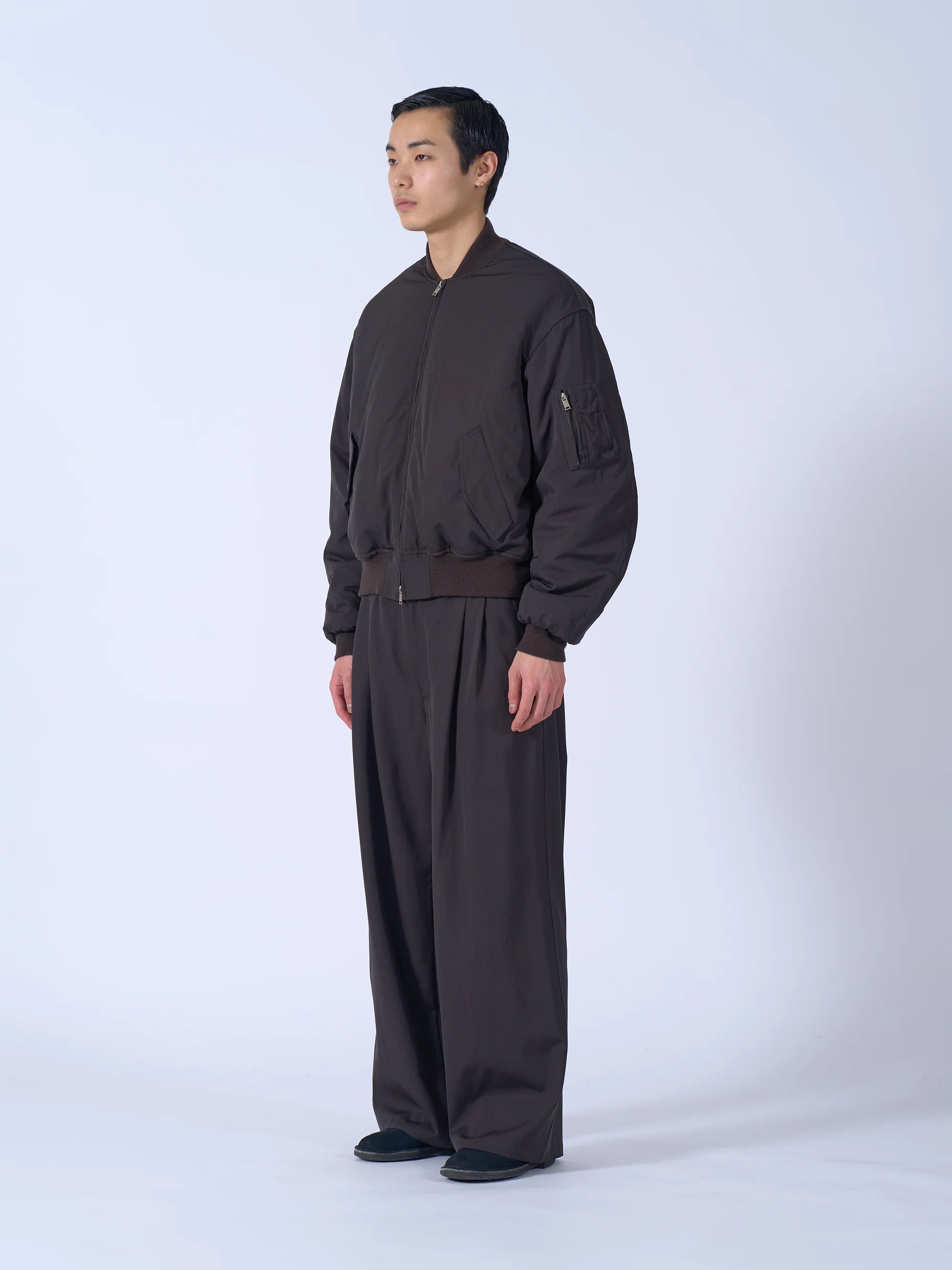 DARK BROWN WOOL WASHER TWILL FLIGHT JACKET