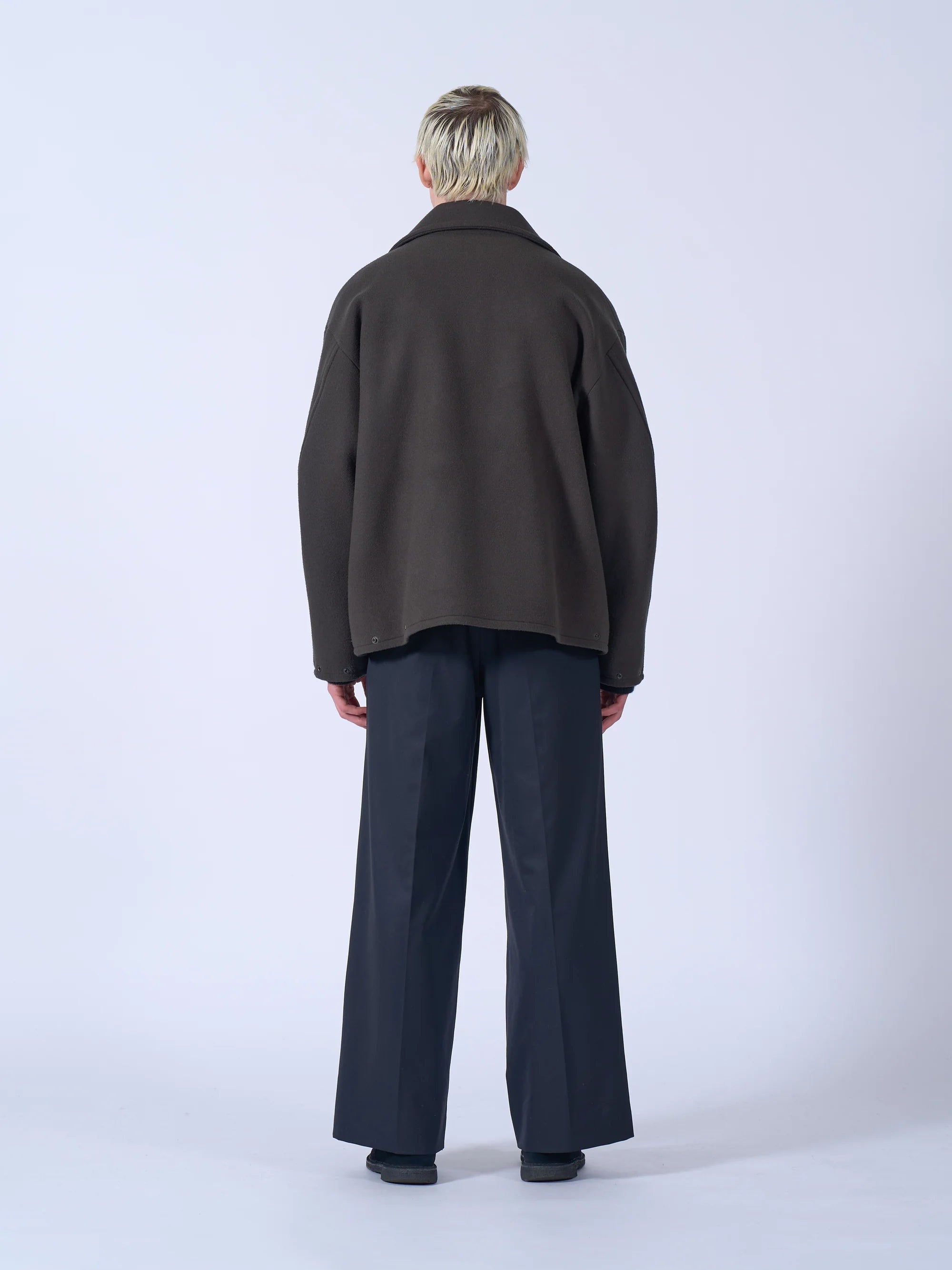 DARK OLIVE MELTON STAND COLLAR ZIP BLOUSON