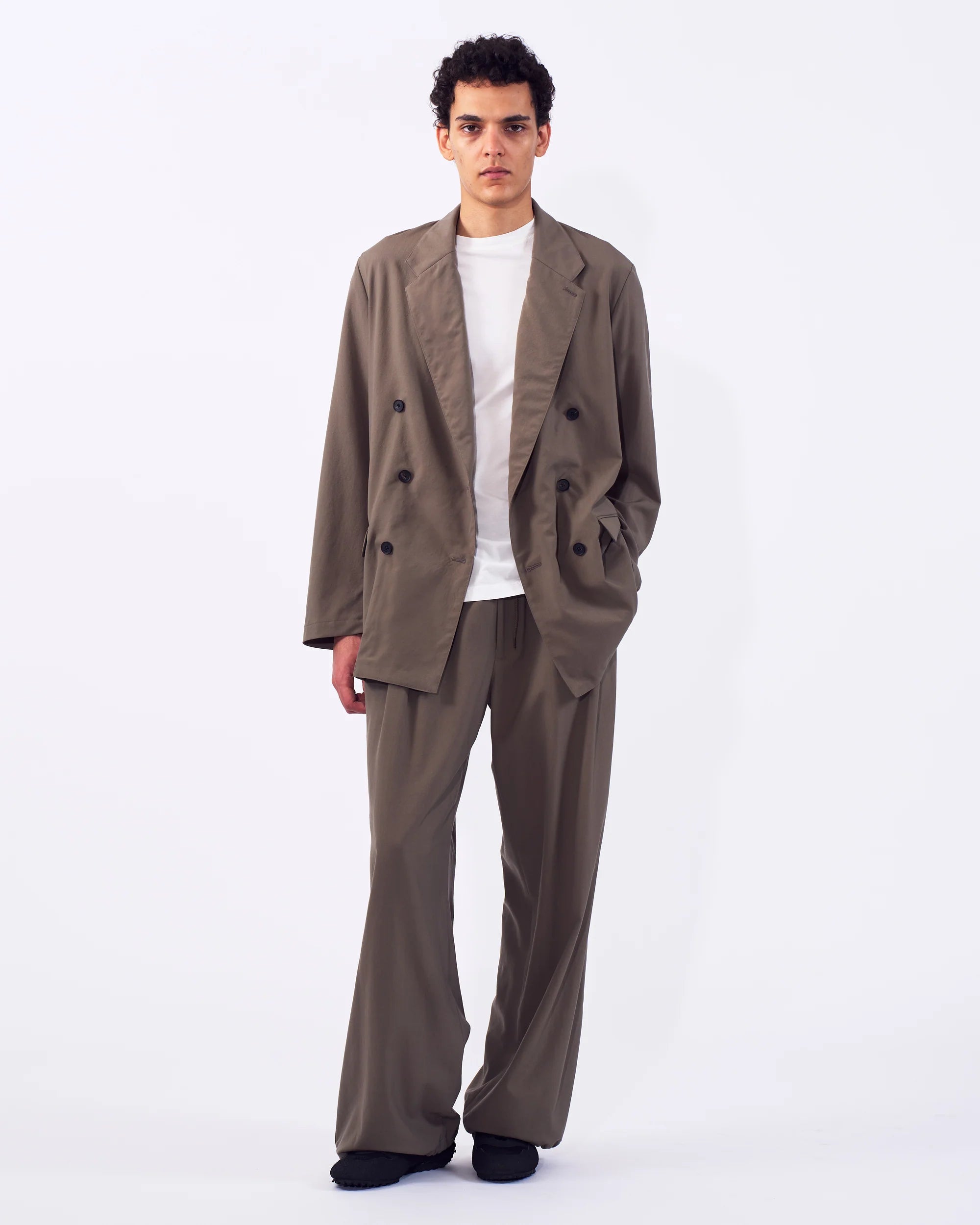 SAND BEIGE WOOL WASHER TROPICAL DOUBLE BREASTED JACKET
