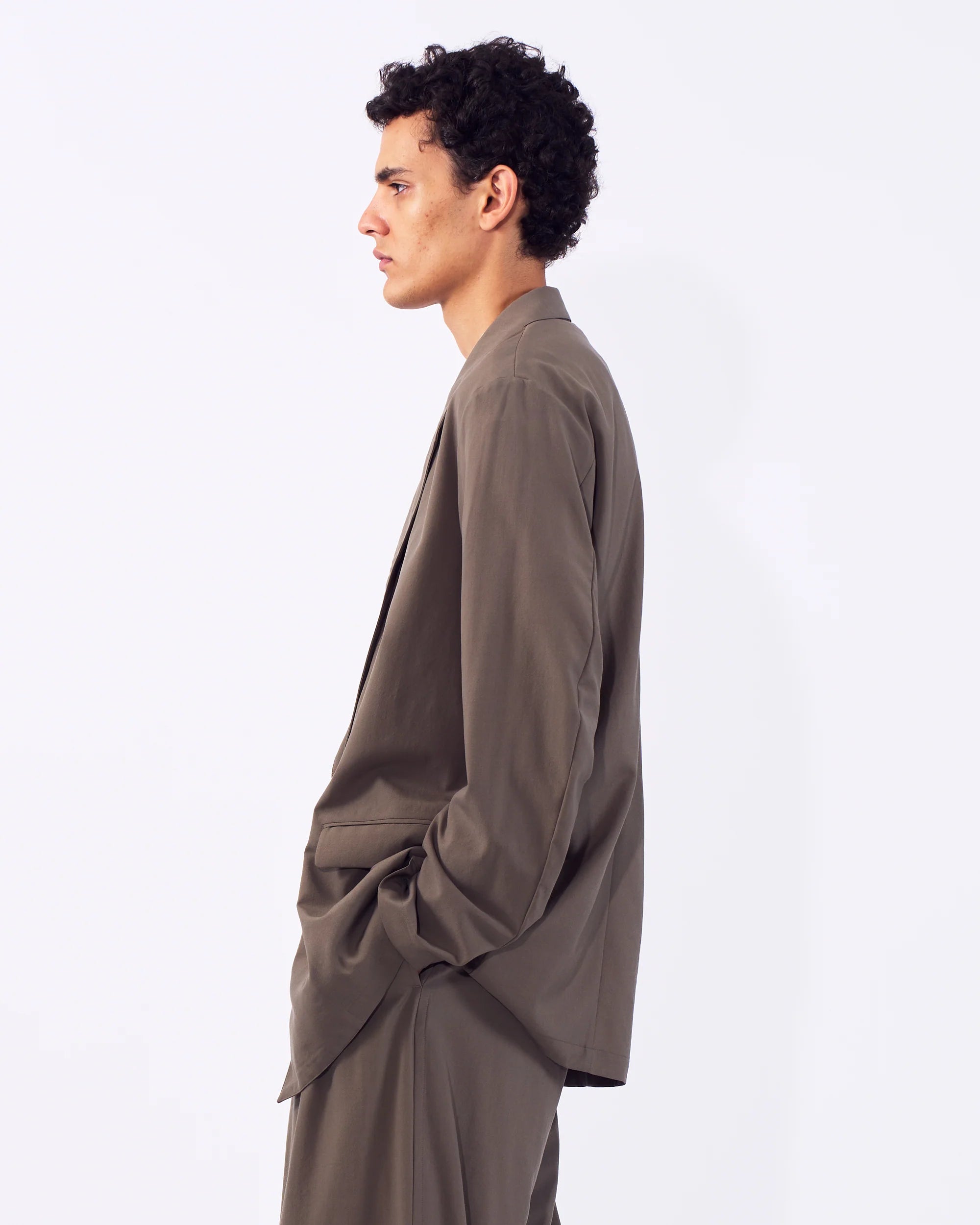 SAND BEIGE WOOL WASHER TROPICAL DOUBLE BREASTED JACKET