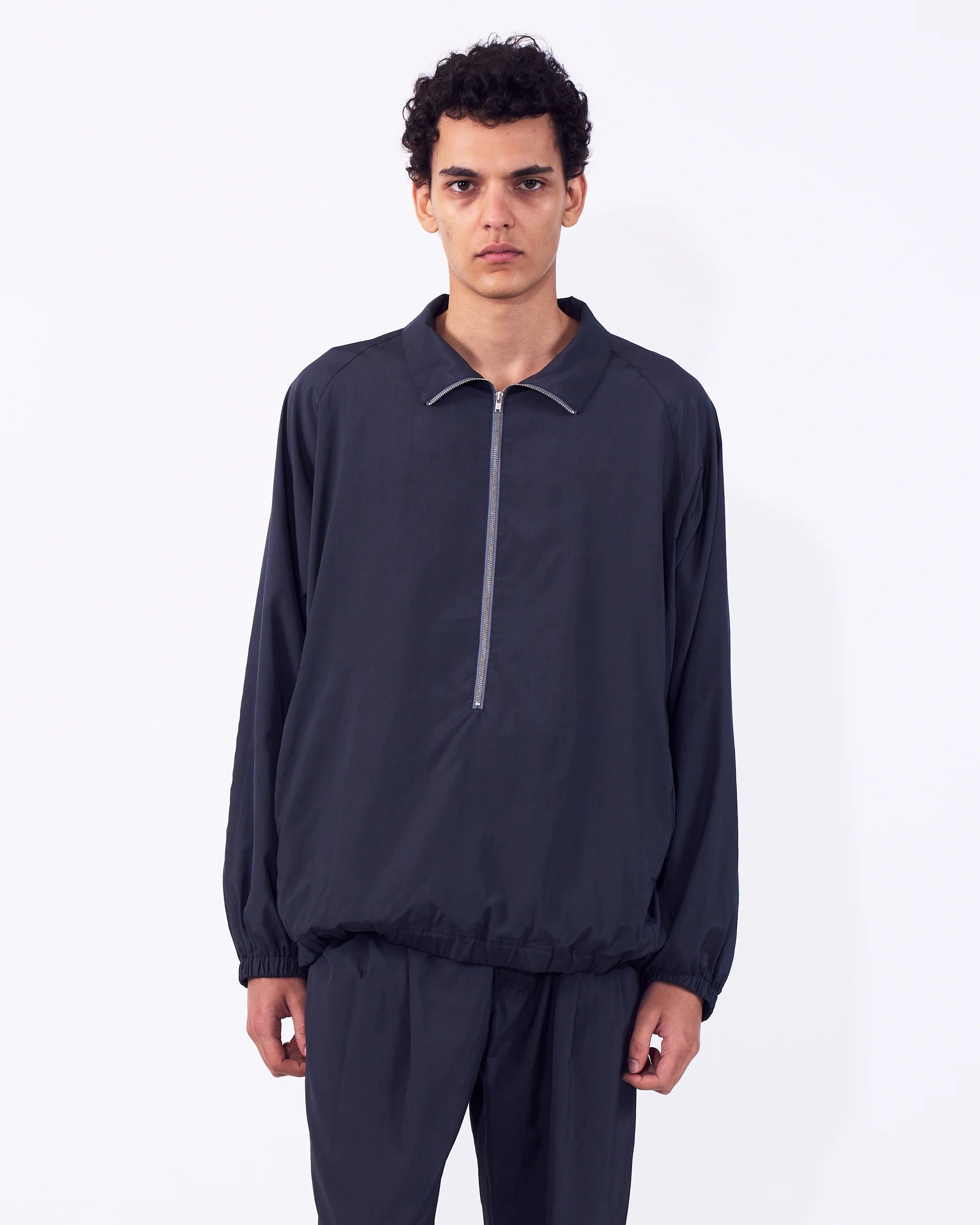 DUSTY NAVY SILK NYLON 3/4 ZIP PULLOVER