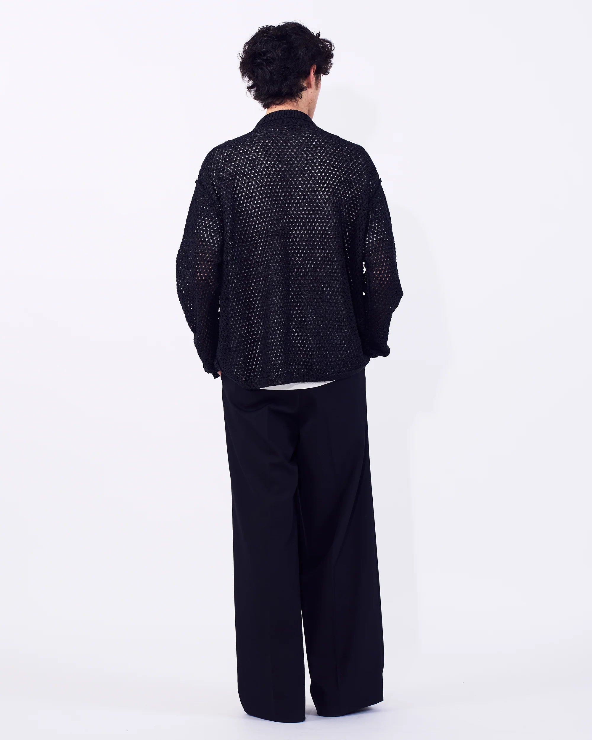 BLACK MESH KNIT SHIRT CARDIGAN