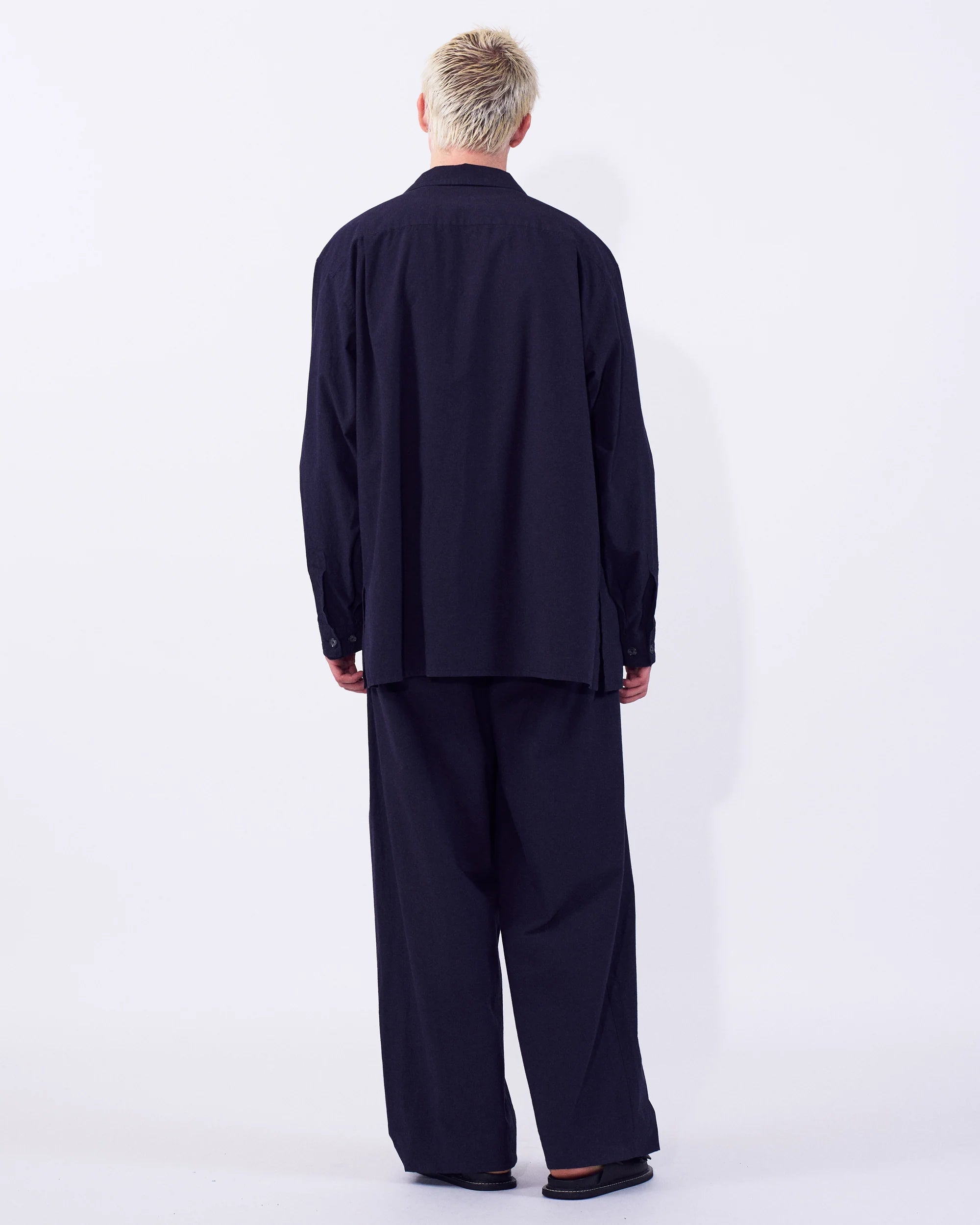 DARK NAVY MODAL DOUBLE POCKET OPEN COLLAR SHIRT