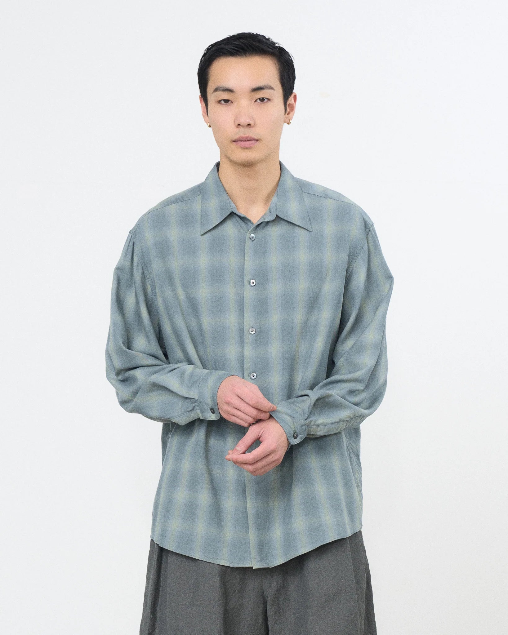 MIST GREEN OMBRE PLAID REGULAR COLLAR SHIRT
