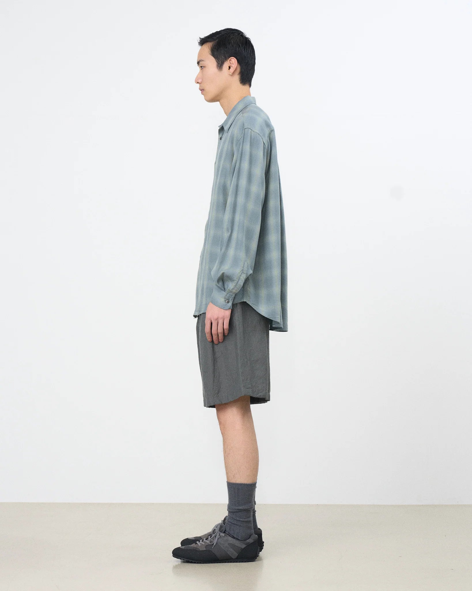 MIST GREEN OMBRE PLAID REGULAR COLLAR SHIRT