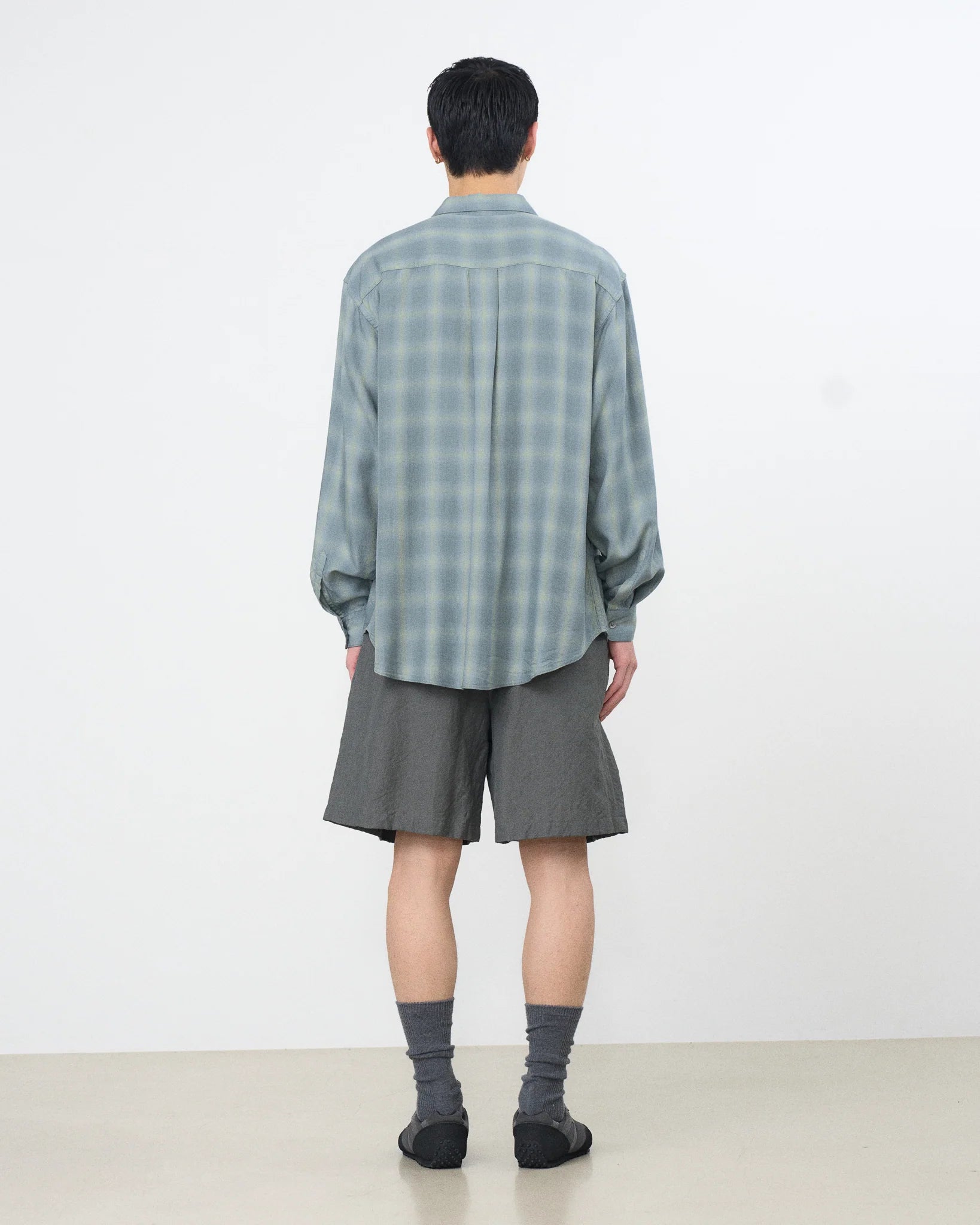 MIST GREEN OMBRE PLAID REGULAR COLLAR SHIRT
