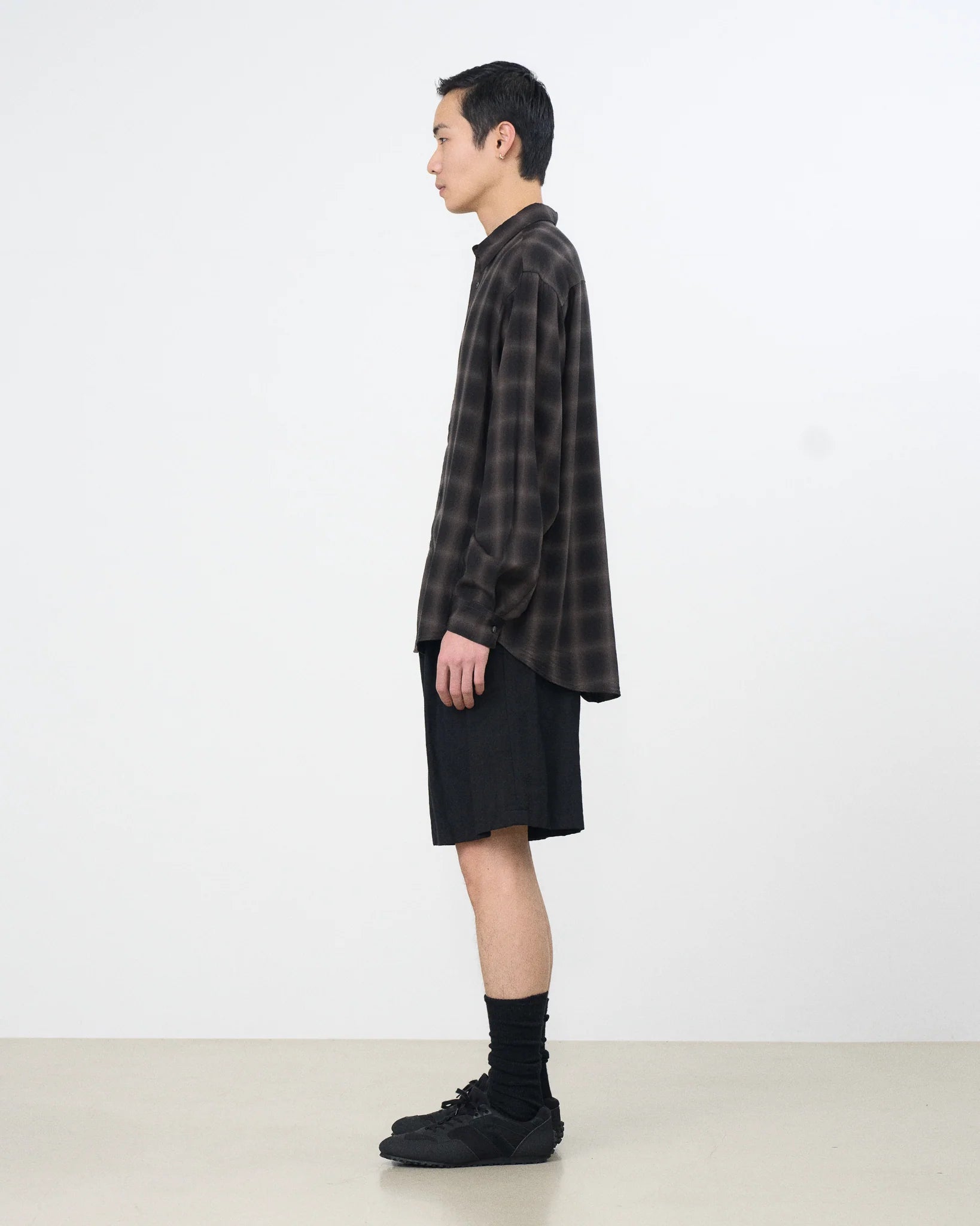 BLACK OMBRE PLAID REGULAR COLLAR SHIRT