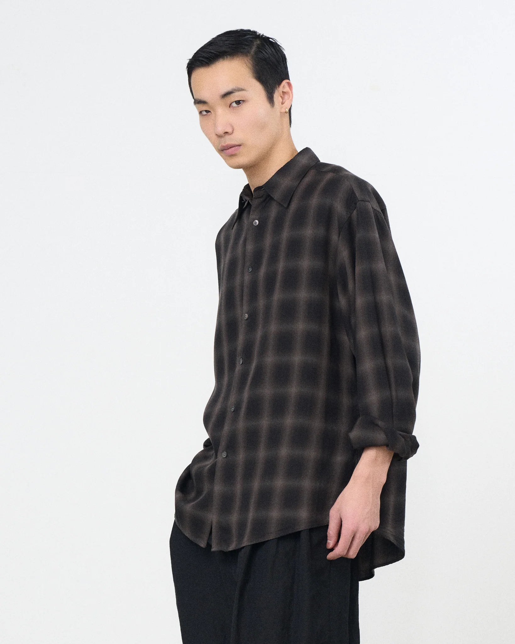 BLACK OMBRE PLAID REGULAR COLLAR SHIRT