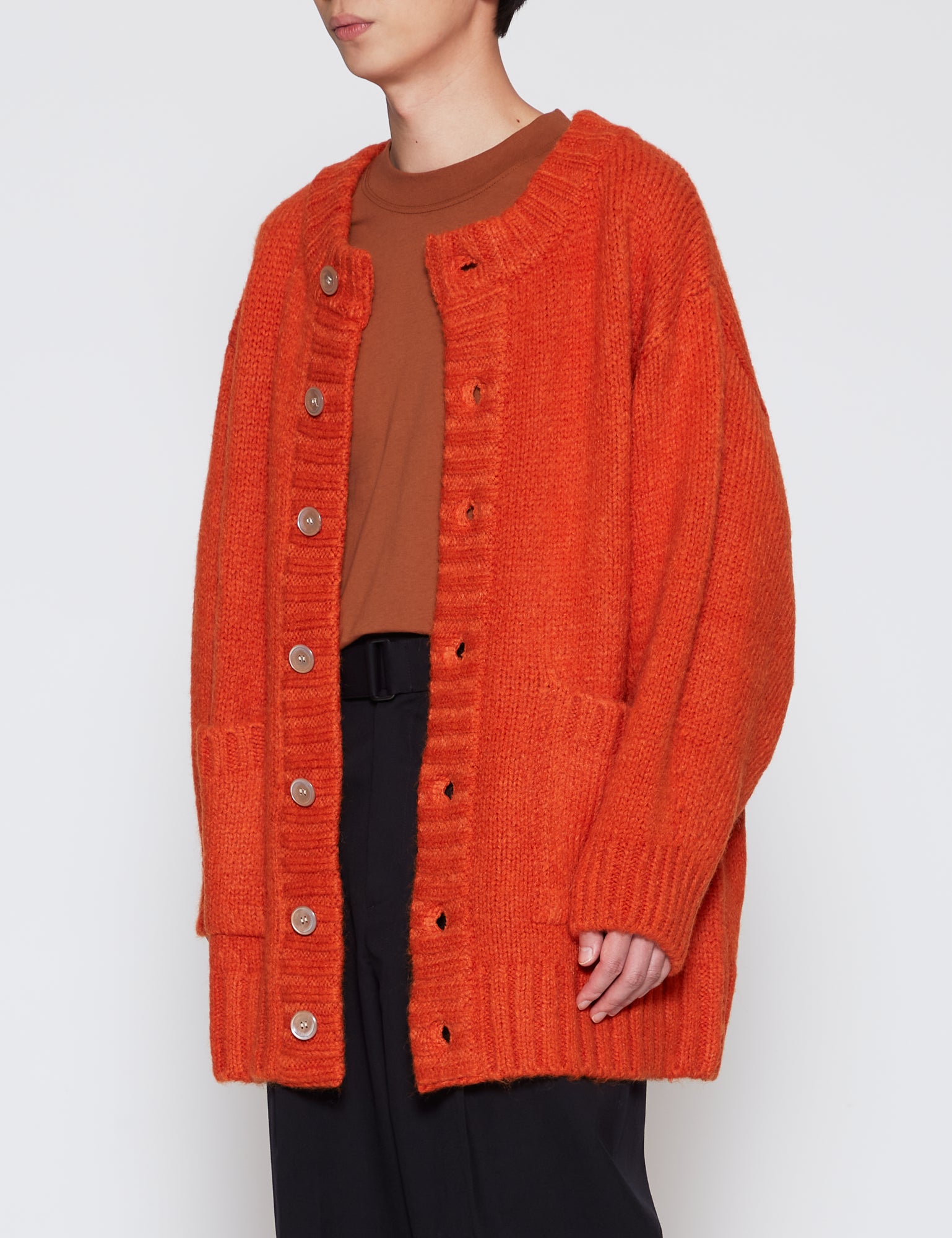 ORANGE BALLOONED SLEEVES CARDIGAN