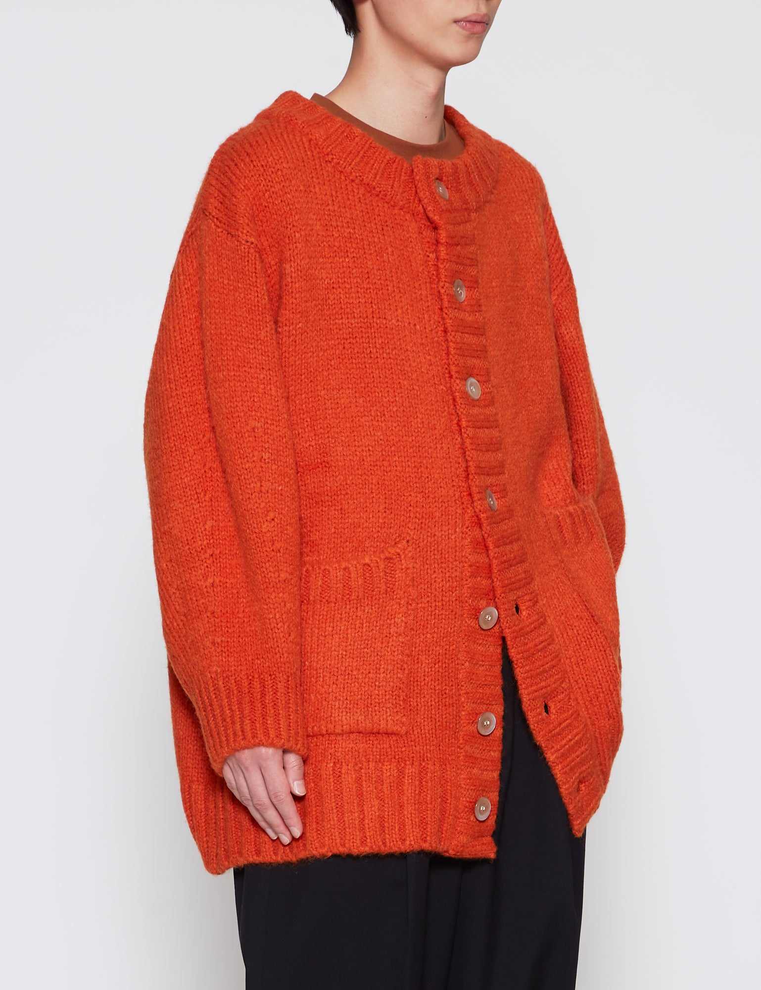 ORANGE BALLOONED SLEEVES CARDIGAN