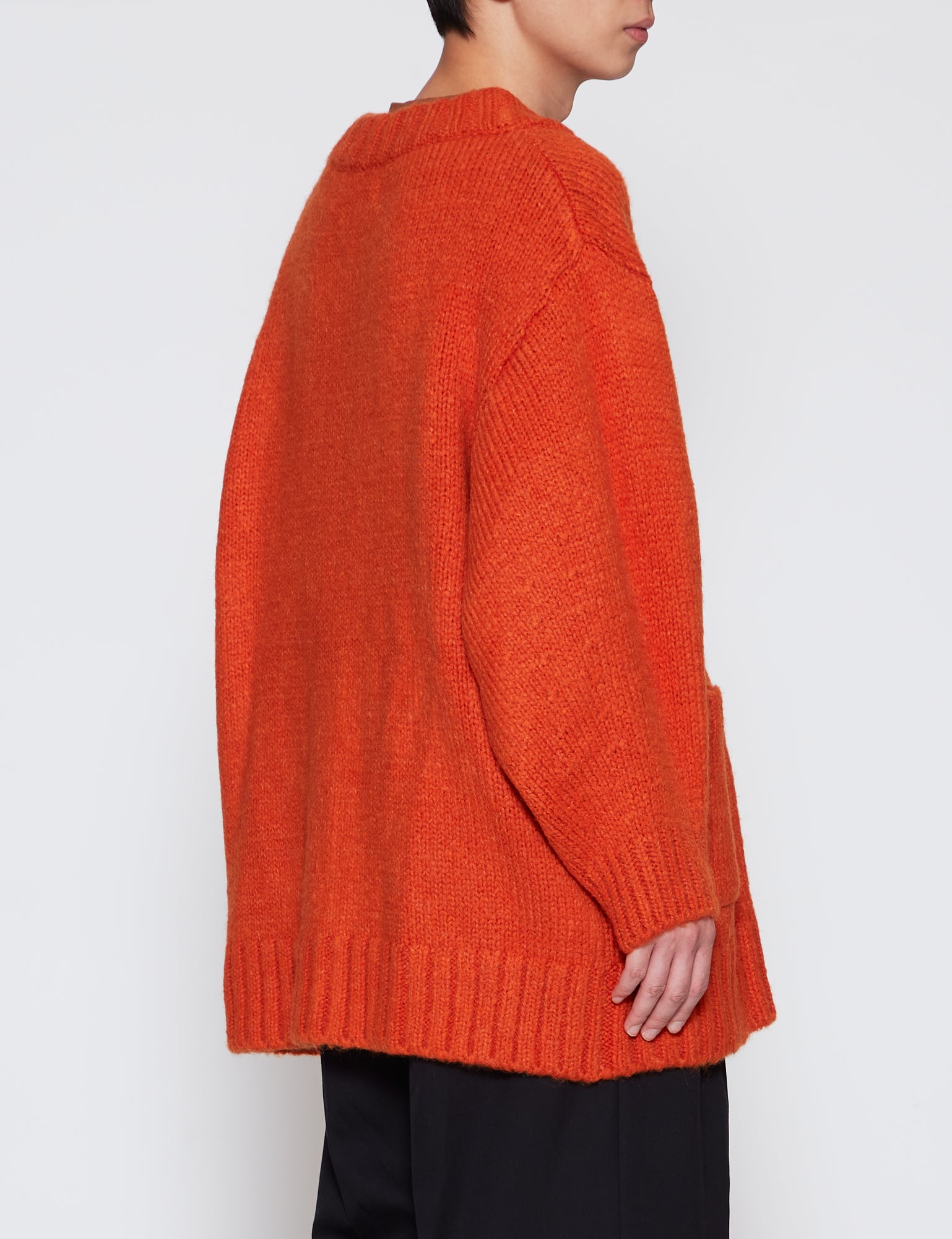 ORANGE BALLOONED SLEEVES CARDIGAN