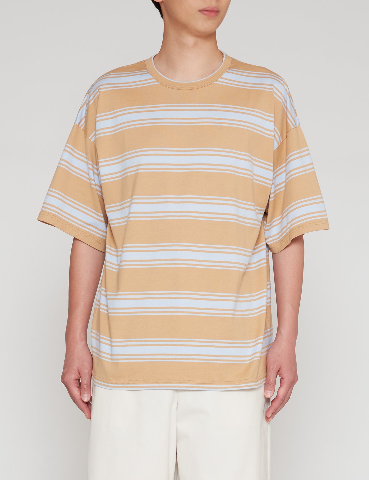 BEIGE STRIPED WIDE FIT T-SHIRT