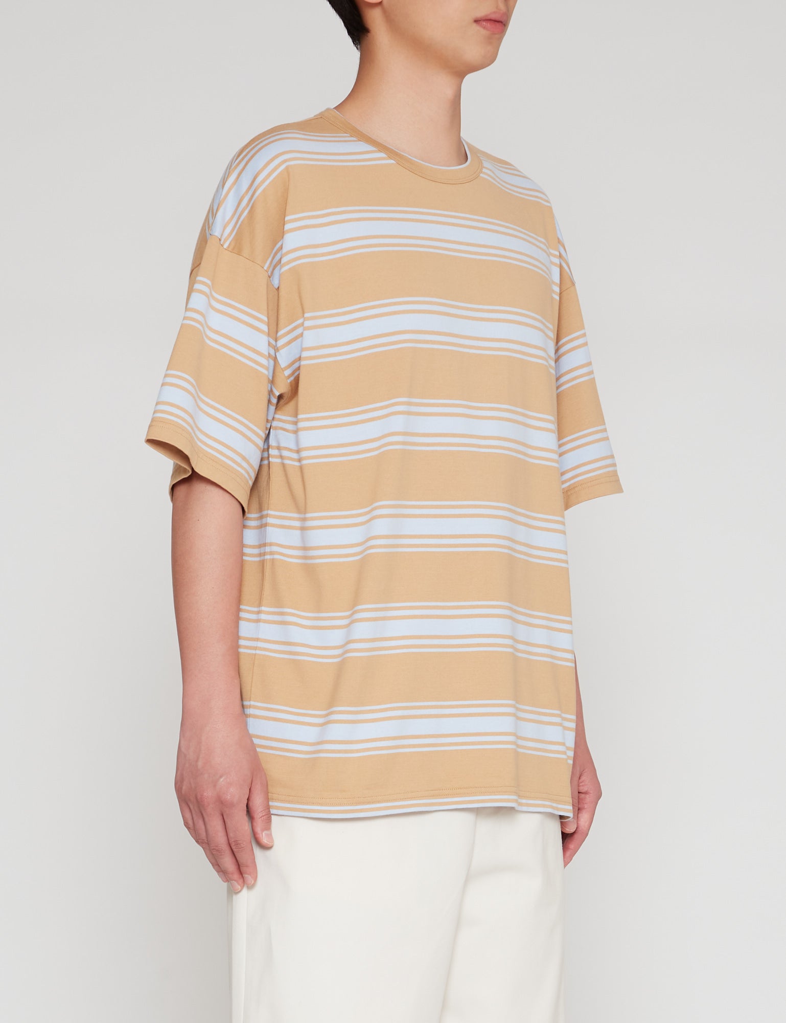 BEIGE STRIPED WIDE FIT T-SHIRT