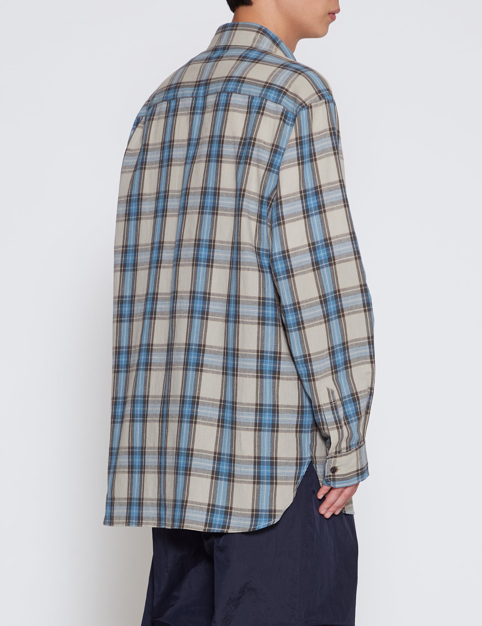 BEIGE & SAX CHECK COTTON RAIME FLY FRONT SHIRT