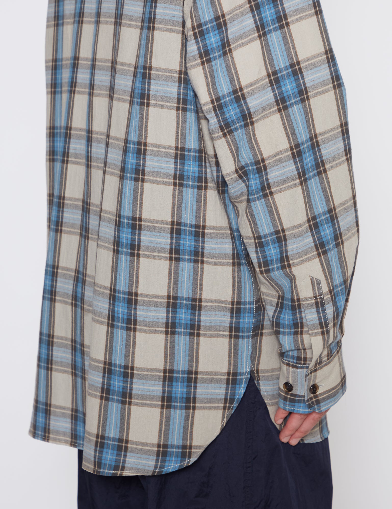 BEIGE & SAX CHECK COTTON RAIME FLY FRONT SHIRT