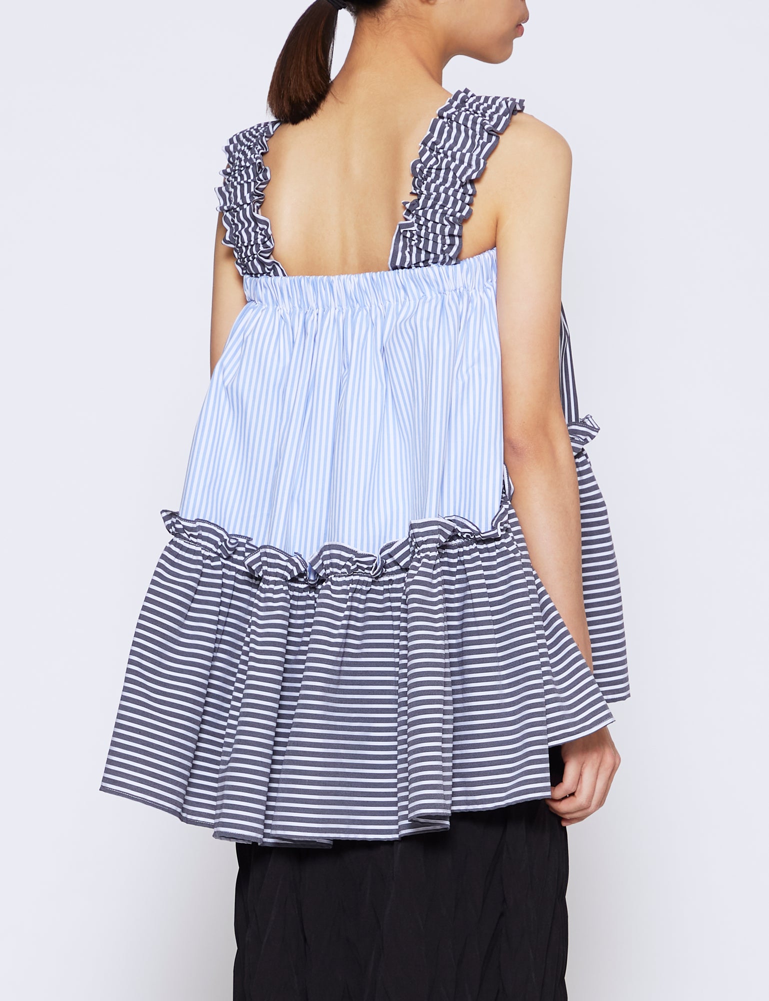 BLACK & BLUE COTTON POPLIN OLIVE TOP