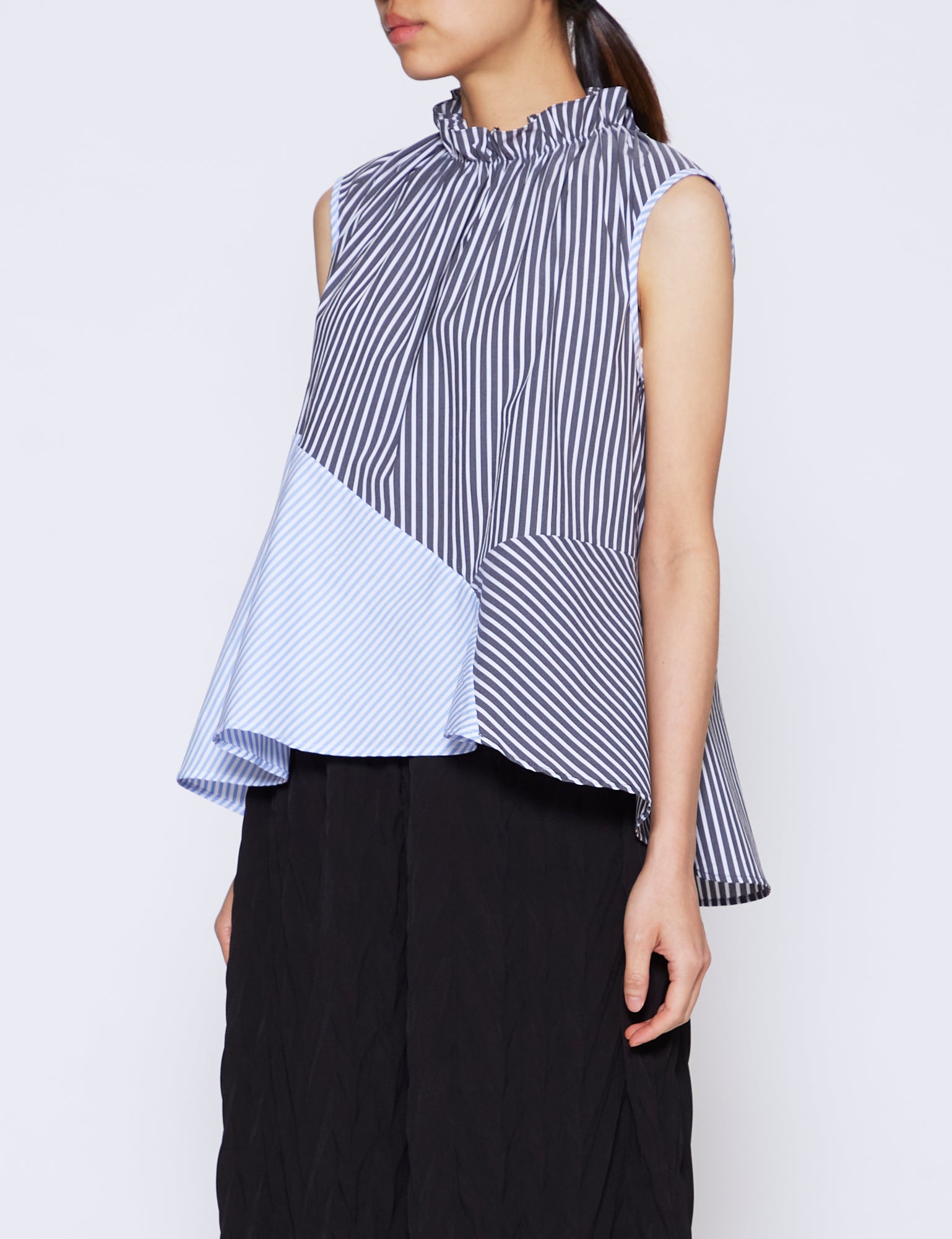 BLACK & BLUE STRIPE COTTON POPLIN MIA TOP