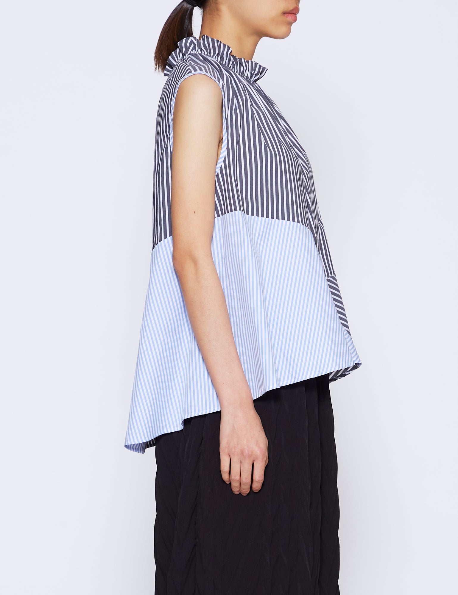 BLACK & BLUE STRIPE COTTON POPLIN MIA TOP