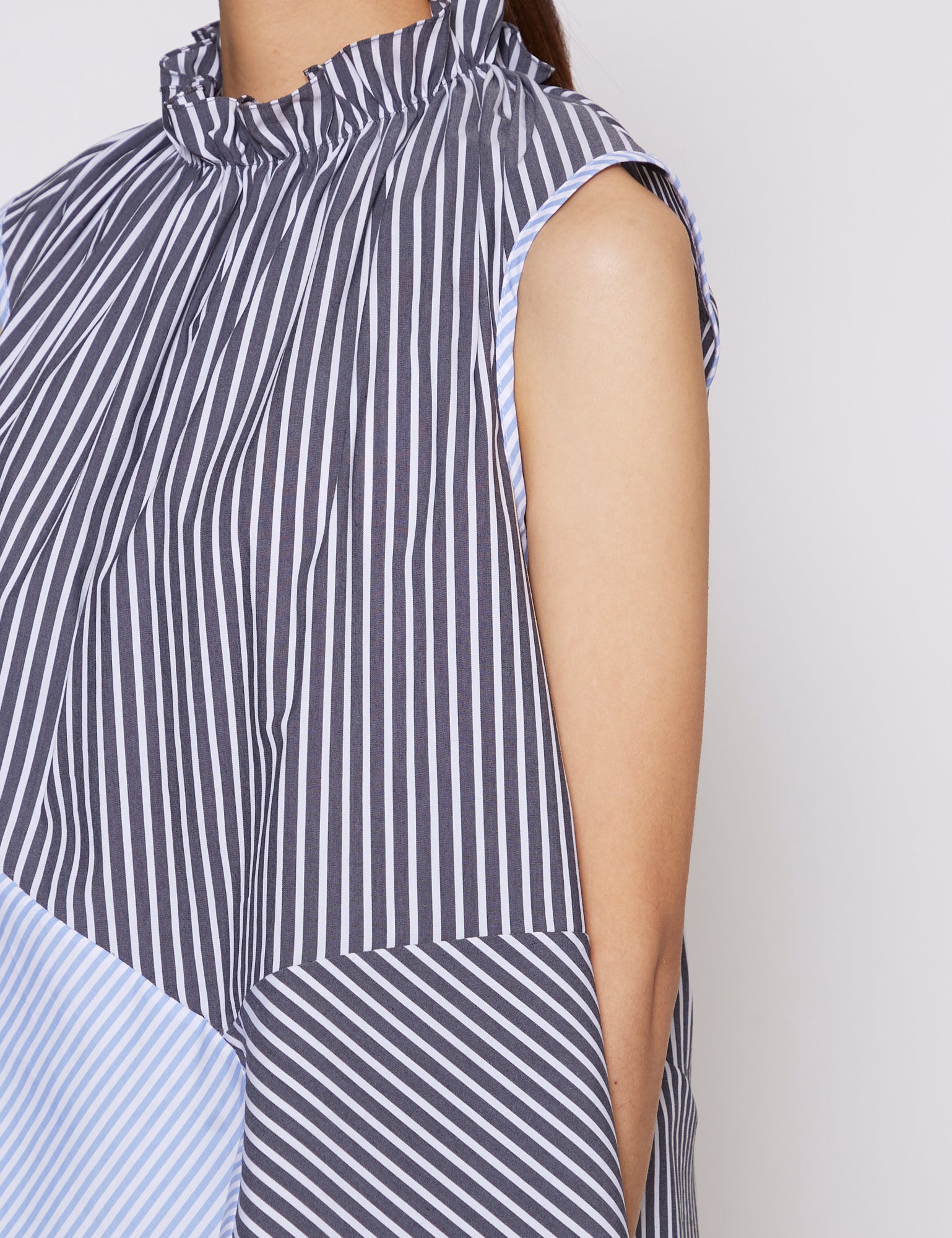 BLACK & BLUE STRIPE COTTON POPLIN MIA TOP