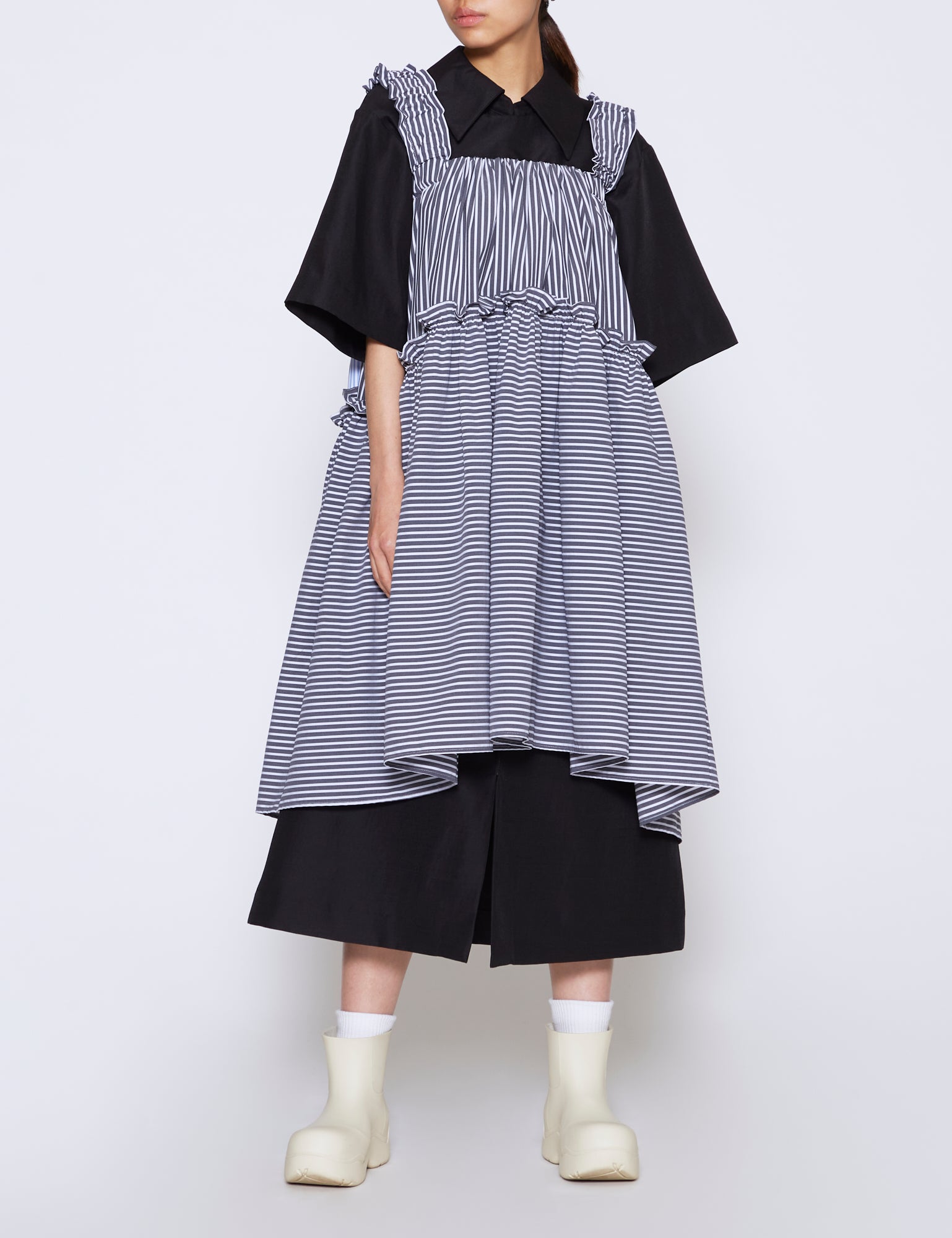 BLACK & BLUE STRIPE COTTON POPLIN OLIVE DRESS