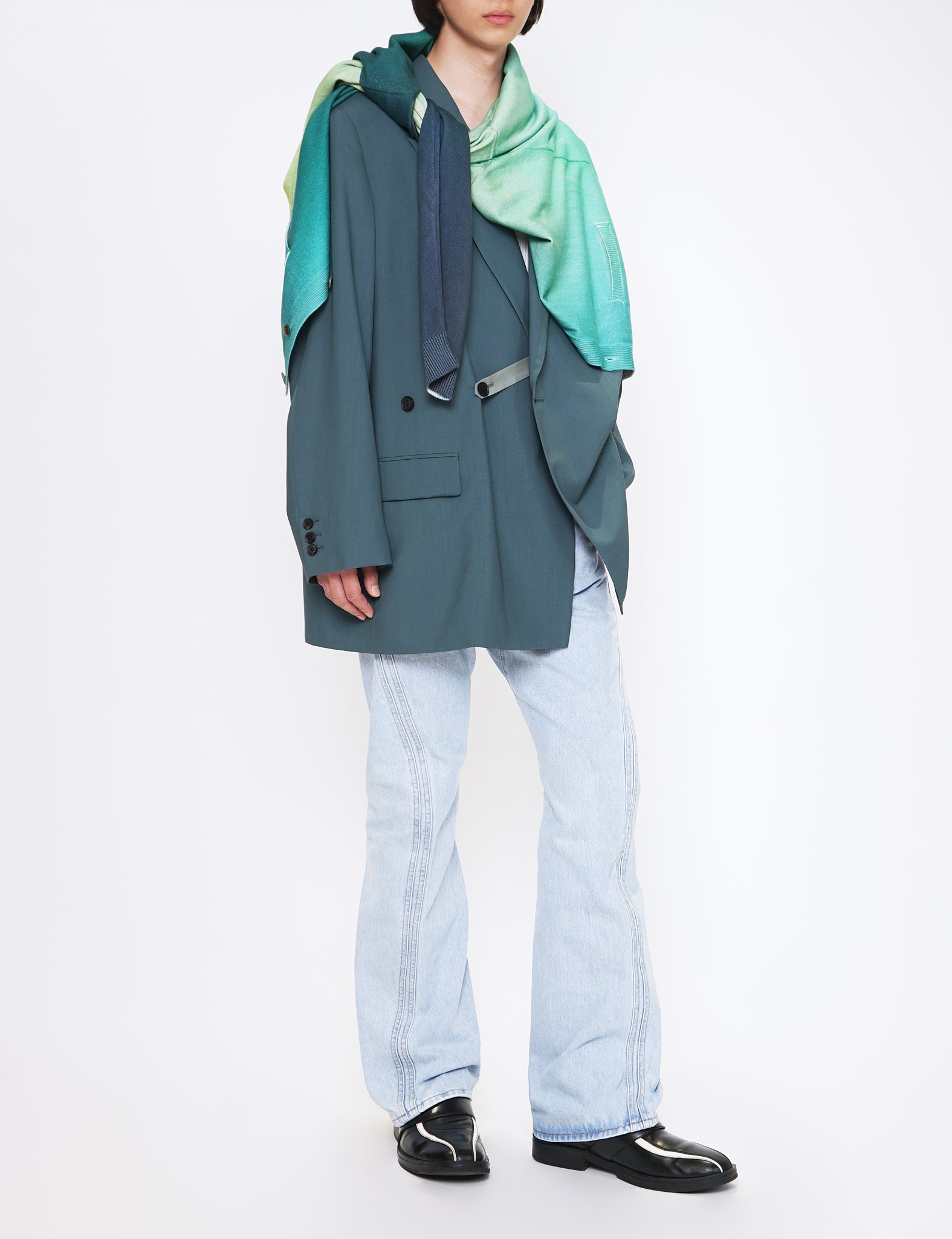 PEACOCK GREEN BOXY DOUBLE BREASTED JACKET