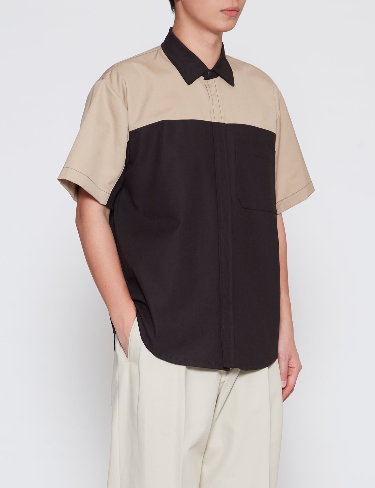 BEIGE KLOPMAN SHORT SLEEVE TUNE OVERSHIRT