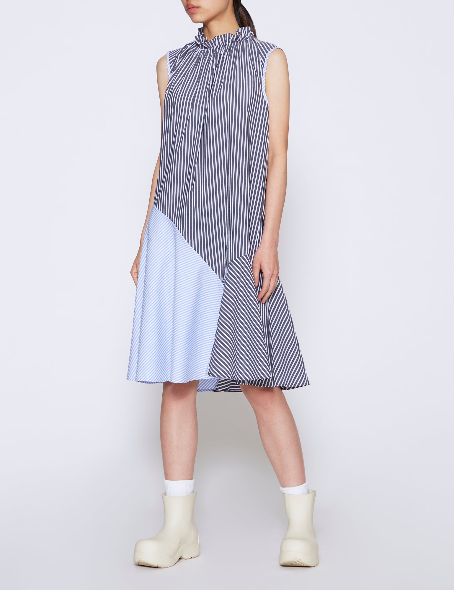 BROGGER BLACK & BLUE STRIPE COTTON POPLIN MIA DRESS