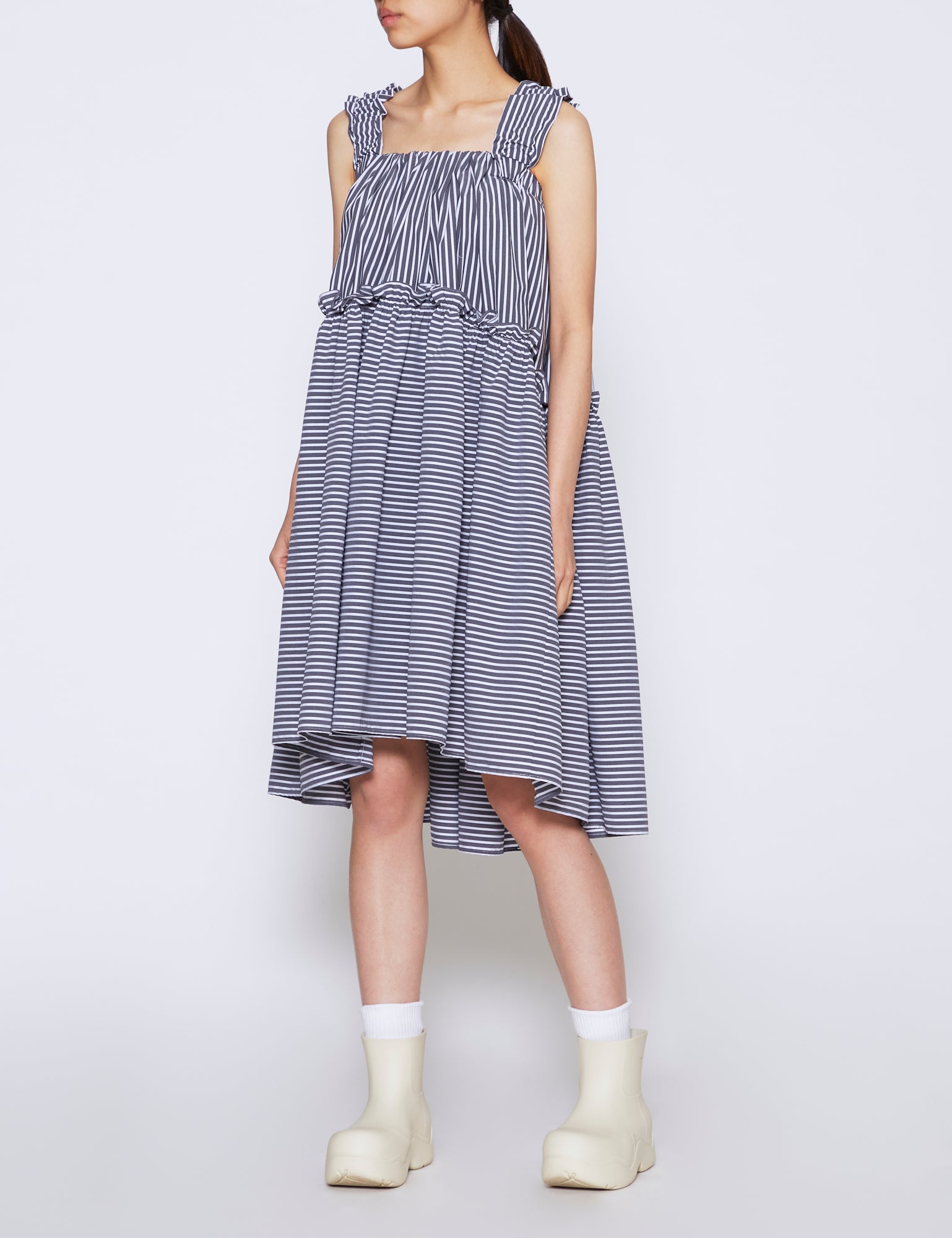 BLACK & BLUE STRIPE COTTON POPLIN OLIVE DRESS