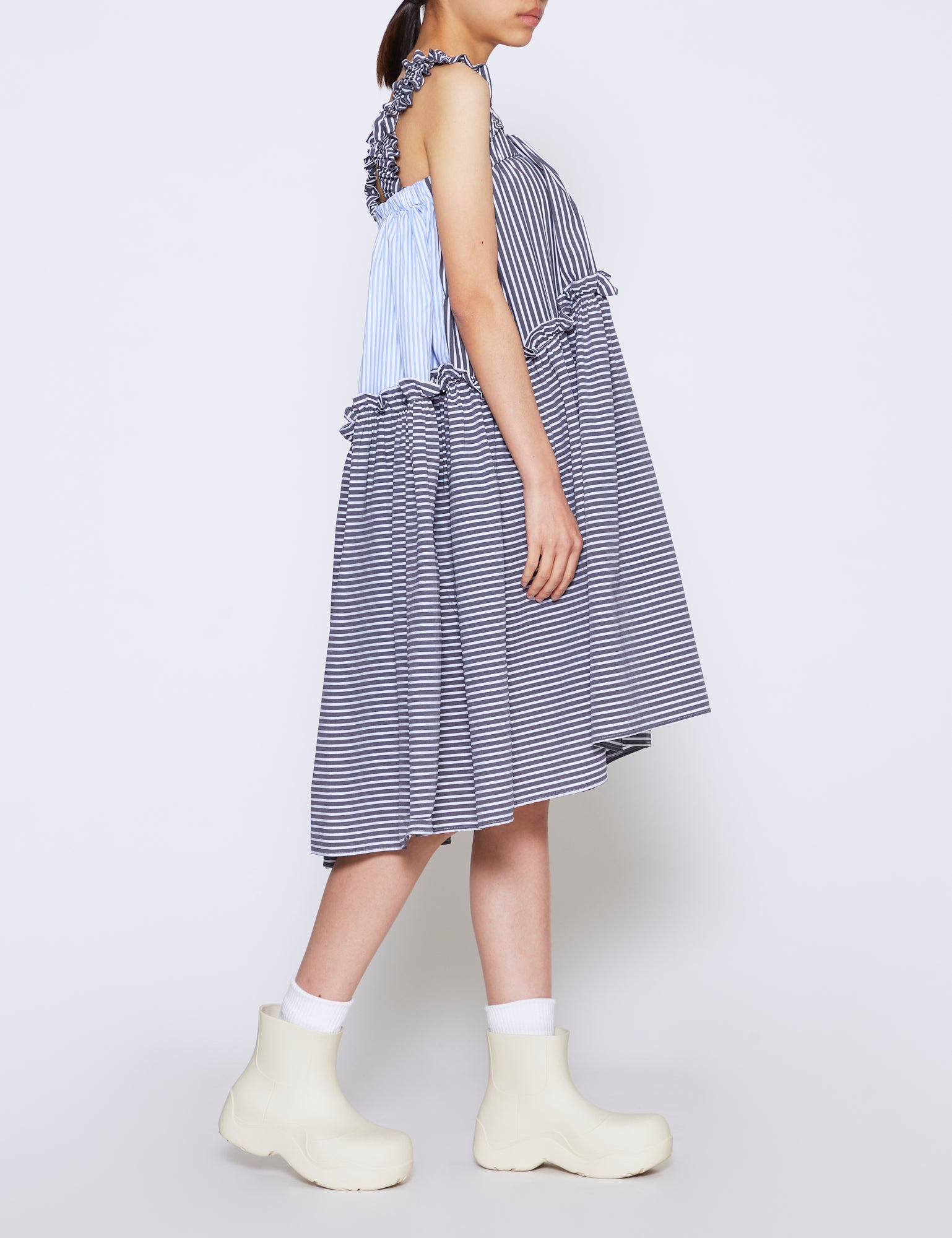BLACK & BLUE STRIPE COTTON POPLIN OLIVE DRESS