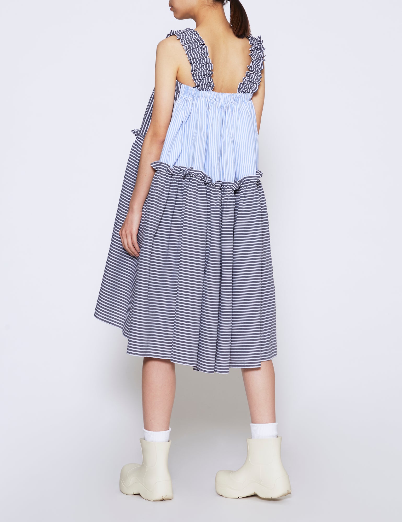 BLACK & BLUE STRIPE COTTON POPLIN OLIVE DRESS