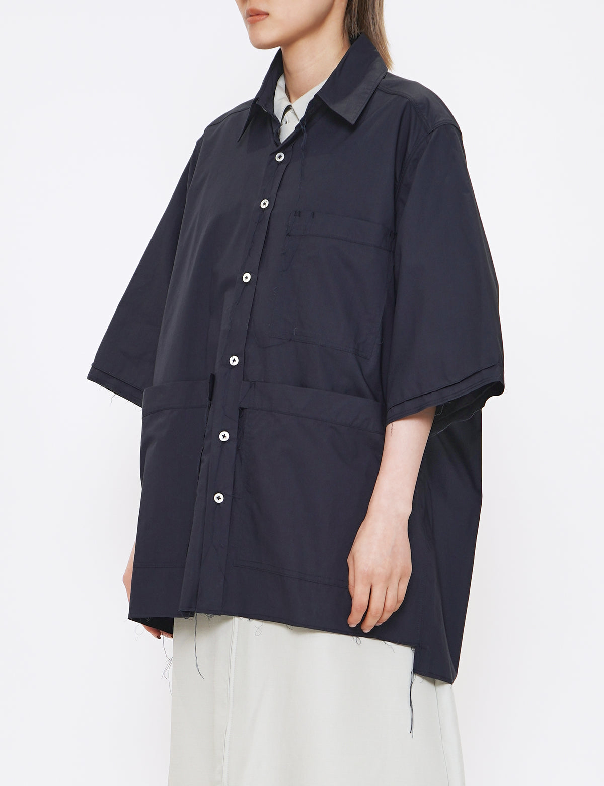 CAMIEL FORTGENS NAVY SHORT SLEEVE BOXY SHIRT