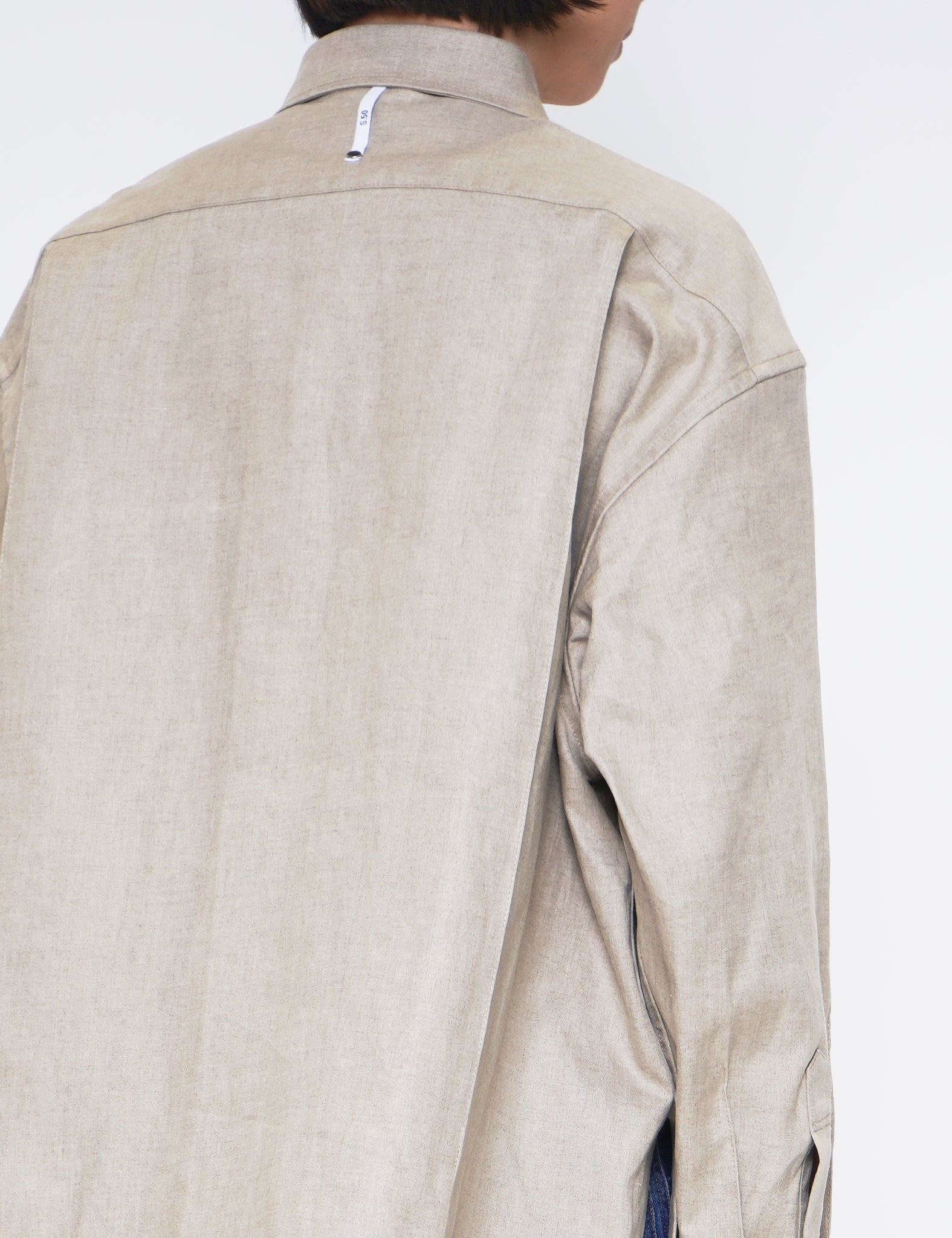 BEIGE LINEN PU CUBOID LONG SLEEVED OVERSHIRT