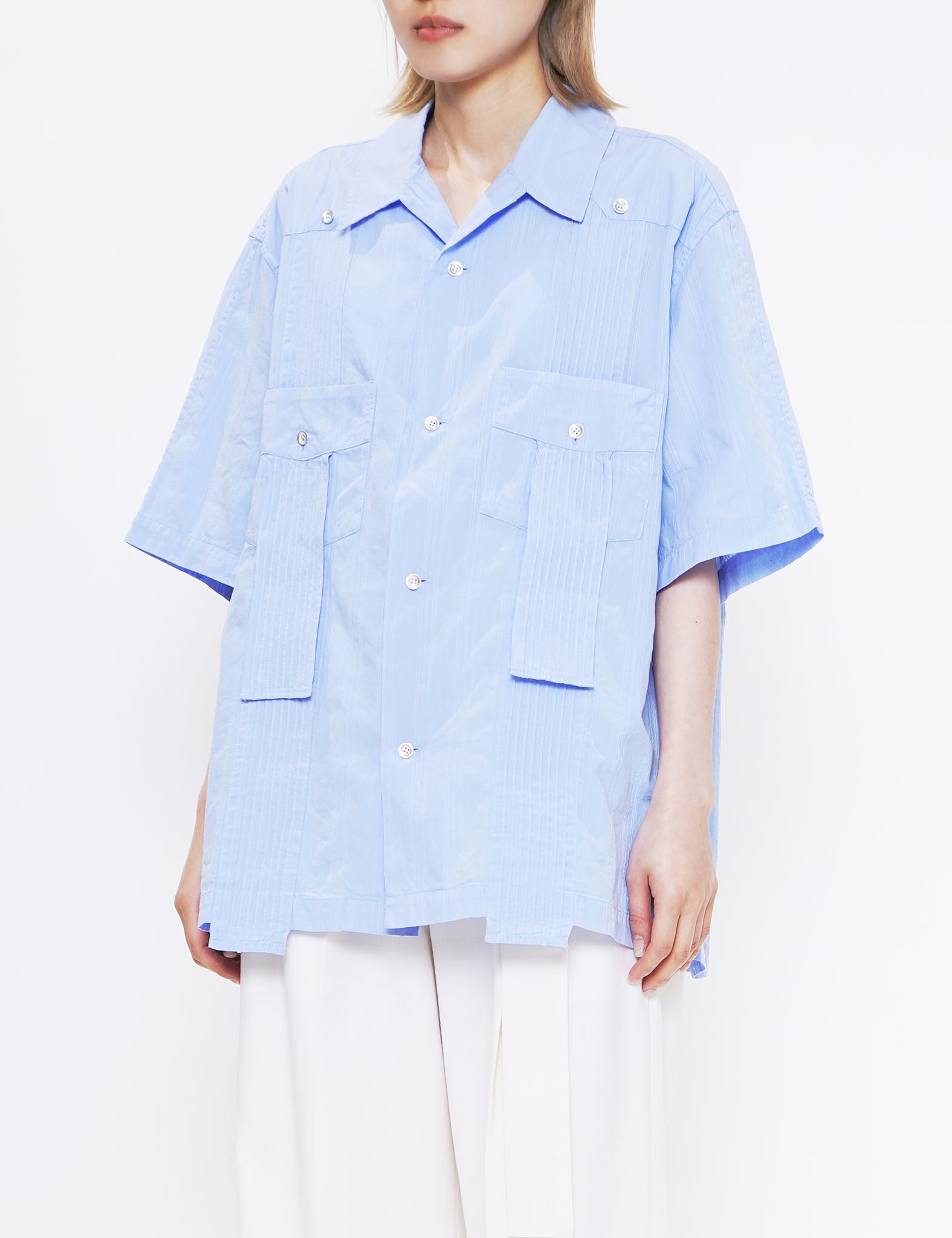 LIGHT BLUE GARMENT DYED DOBBY STRIPED HALF SLEEVE SHIRT