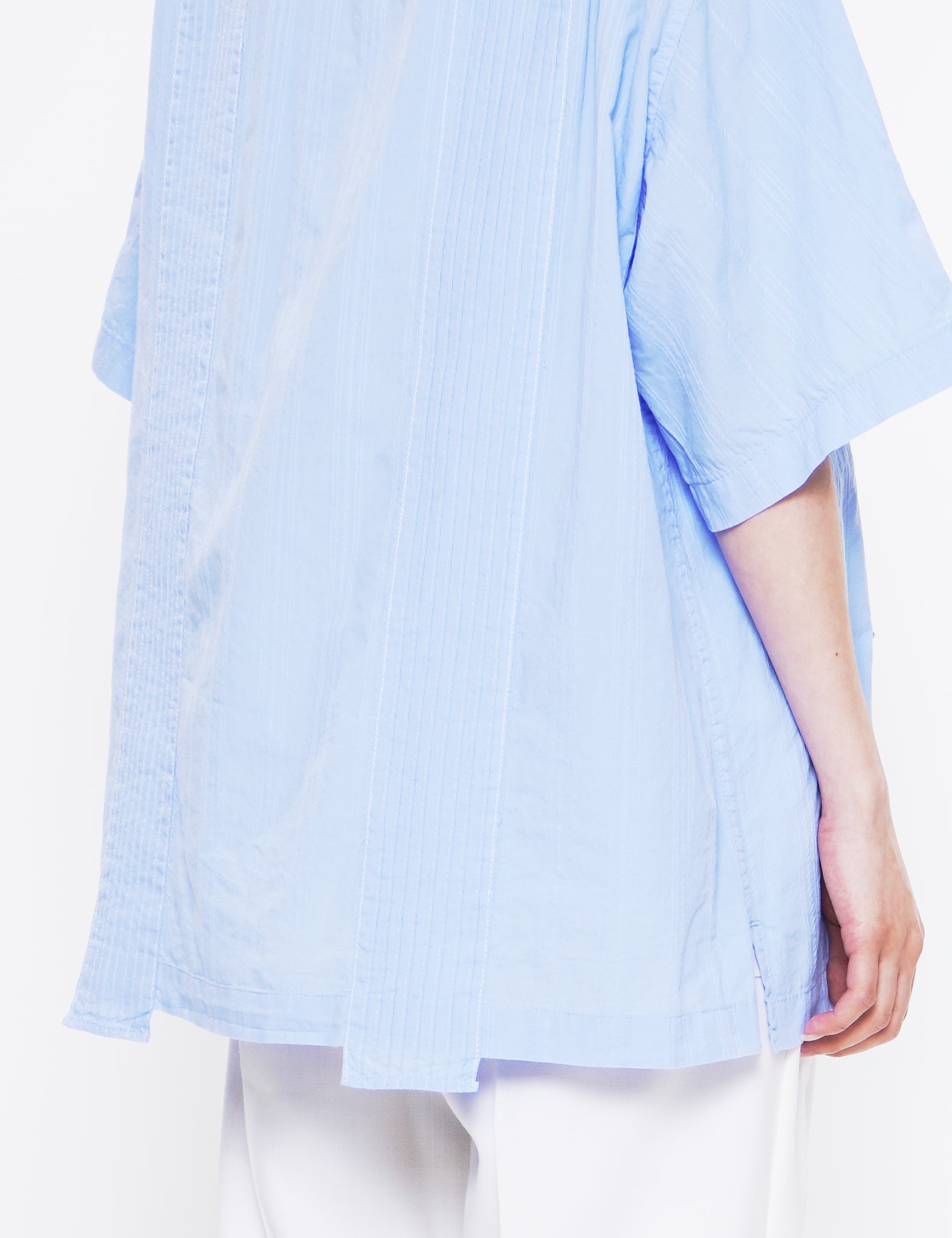 LIGHT BLUE GARMENT DYED DOBBY STRIPED HALF SLEEVE SHIRT