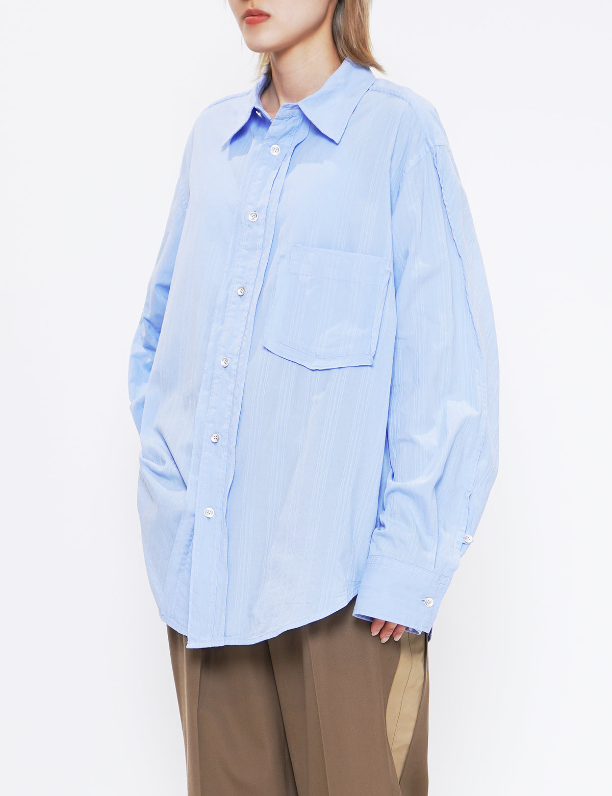 NVRFRGT LIGHT BLUE GARMENT DYED DOBBY STRIPED SHIRT