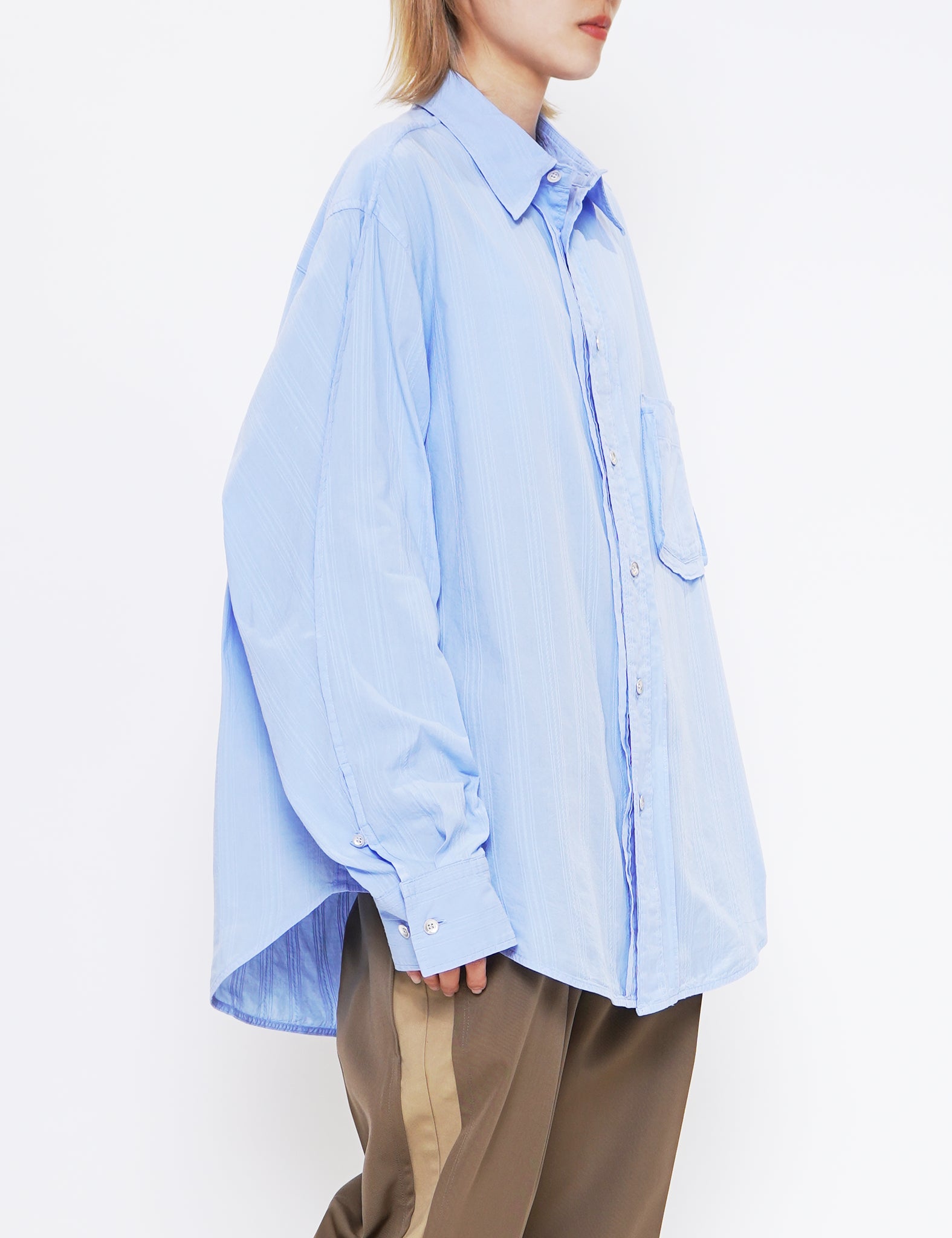 LIGHT BLUE GARMENT DYED DOBBY STRIPED SHIRT