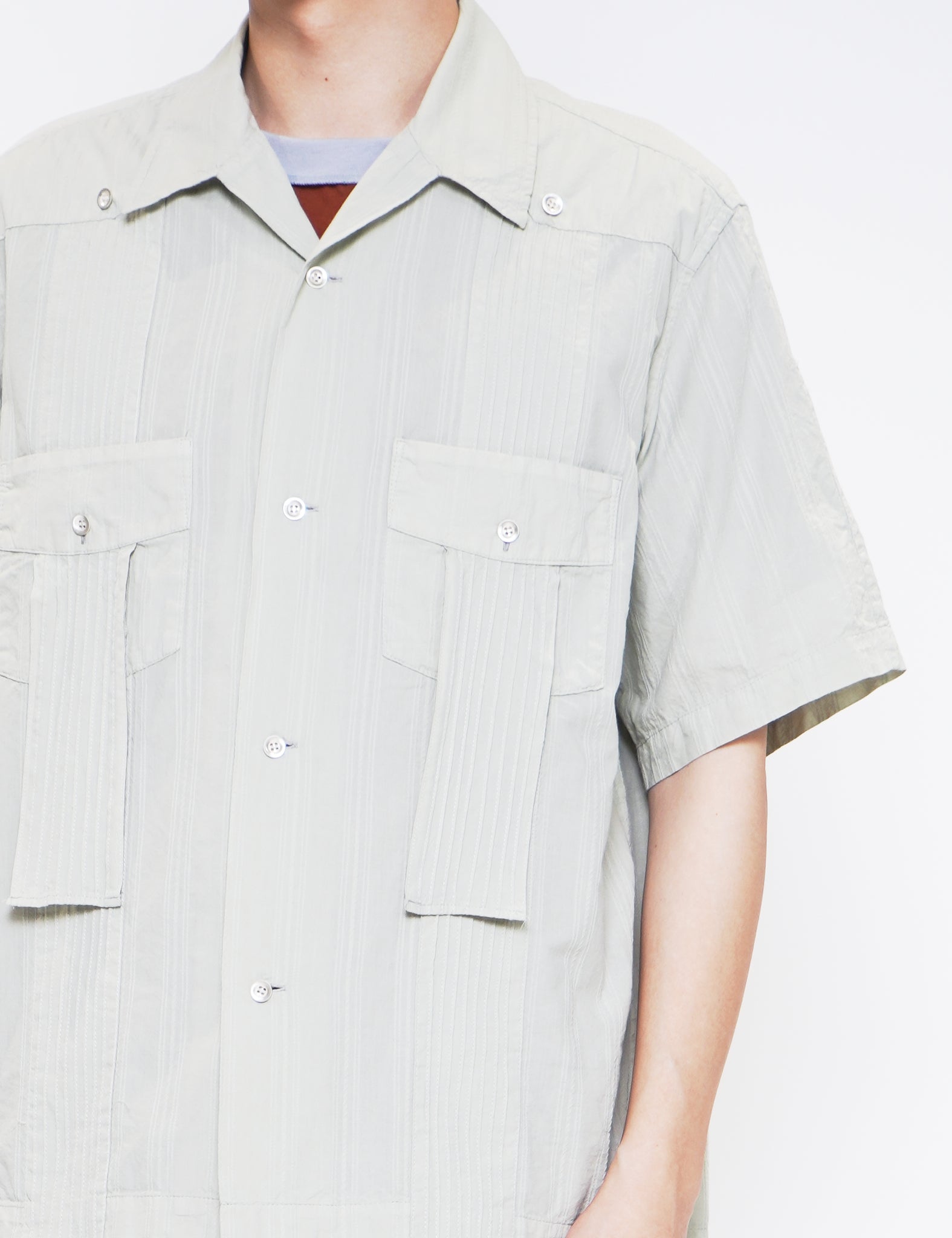 SAGE GARMENT DYED DOBBY STRIPED HALF SLEEVE SHIRT