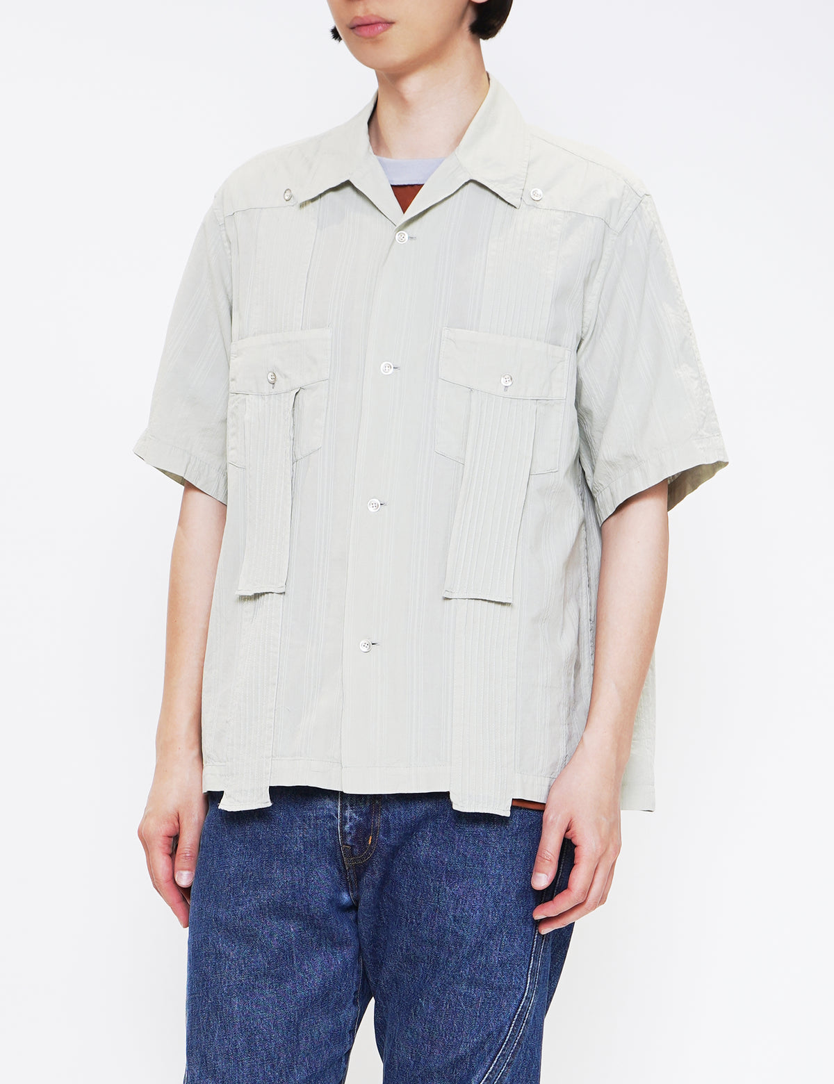 NVRFRGT SAGE GARMENT DYED DOBBY STRIPED HALF SLEEVE SHIRT