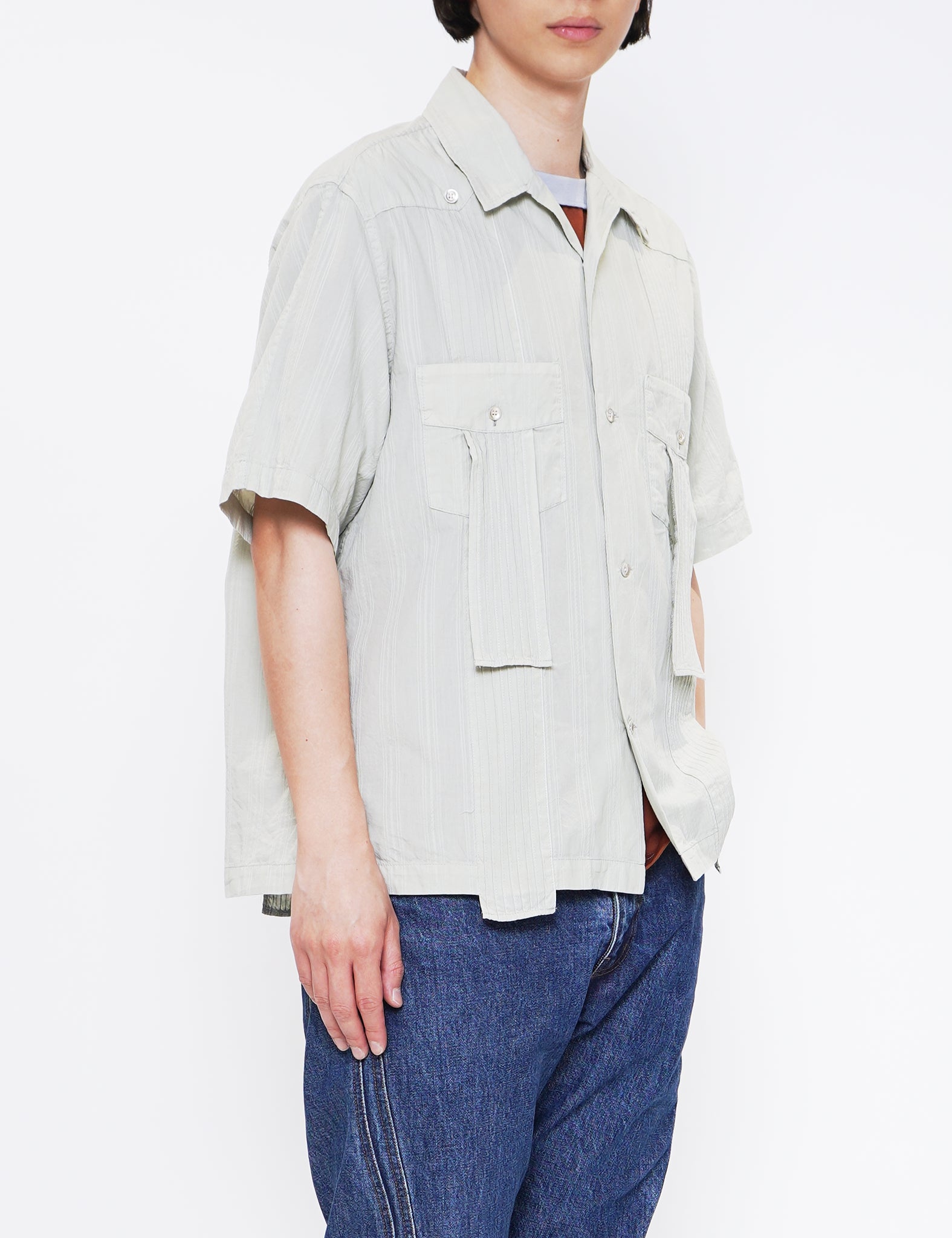 SAGE GARMENT DYED DOBBY STRIPED HALF SLEEVE SHIRT