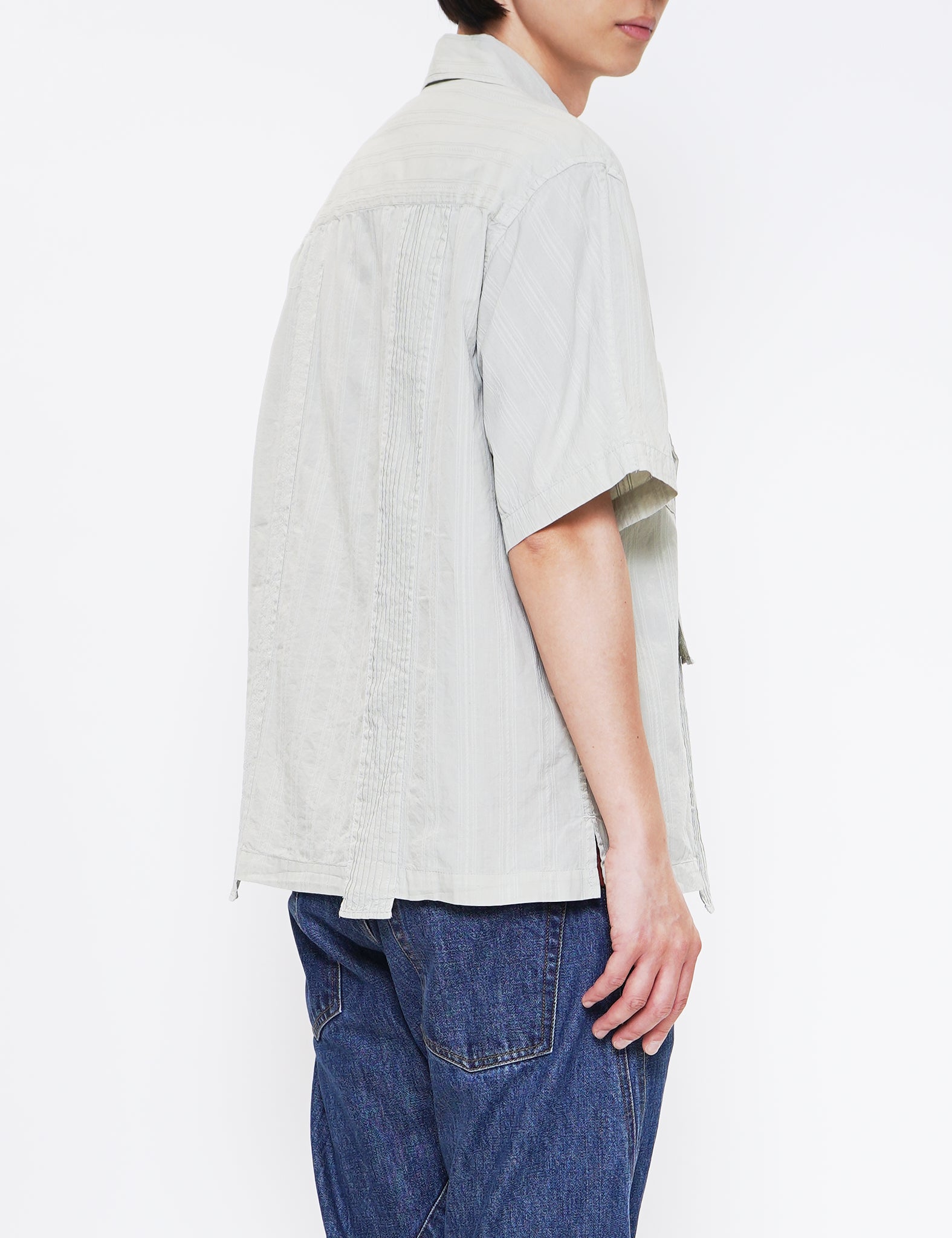 SAGE GARMENT DYED DOBBY STRIPED HALF SLEEVE SHIRT