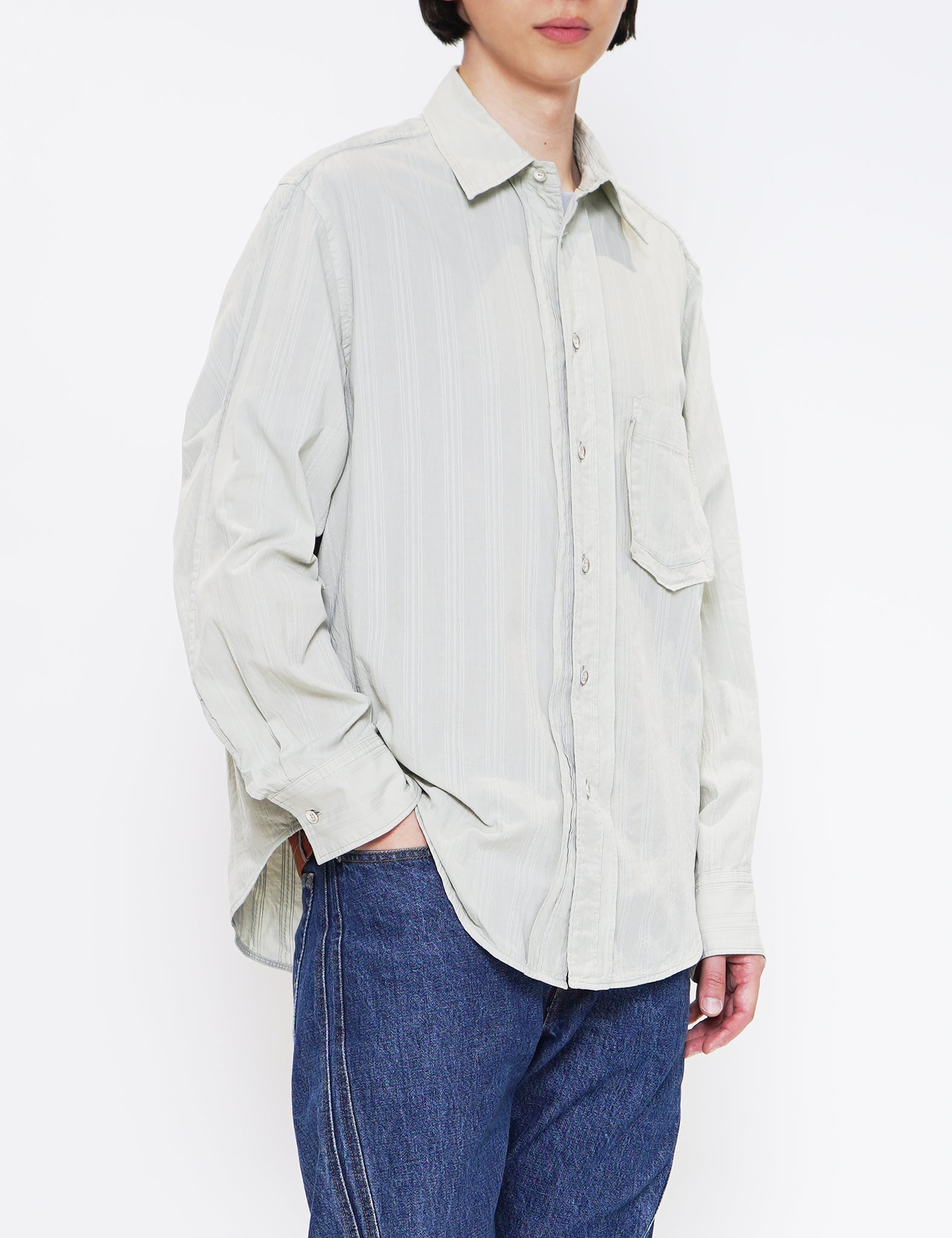 SAGE GARMENT DYED DOBBY STRIPED SHIRT